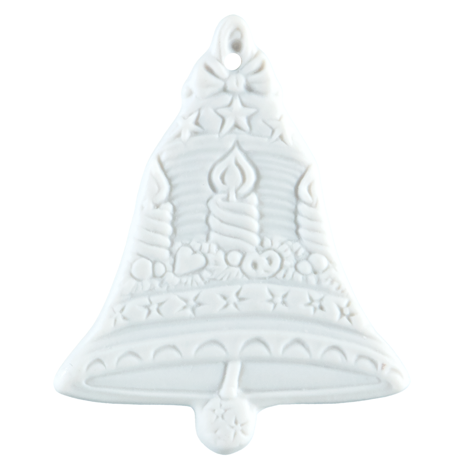Glocke mit Kerzen, Medaillen, weiß, H 5 cm | Meissen Zweigschmuck Weihnachtskollektion