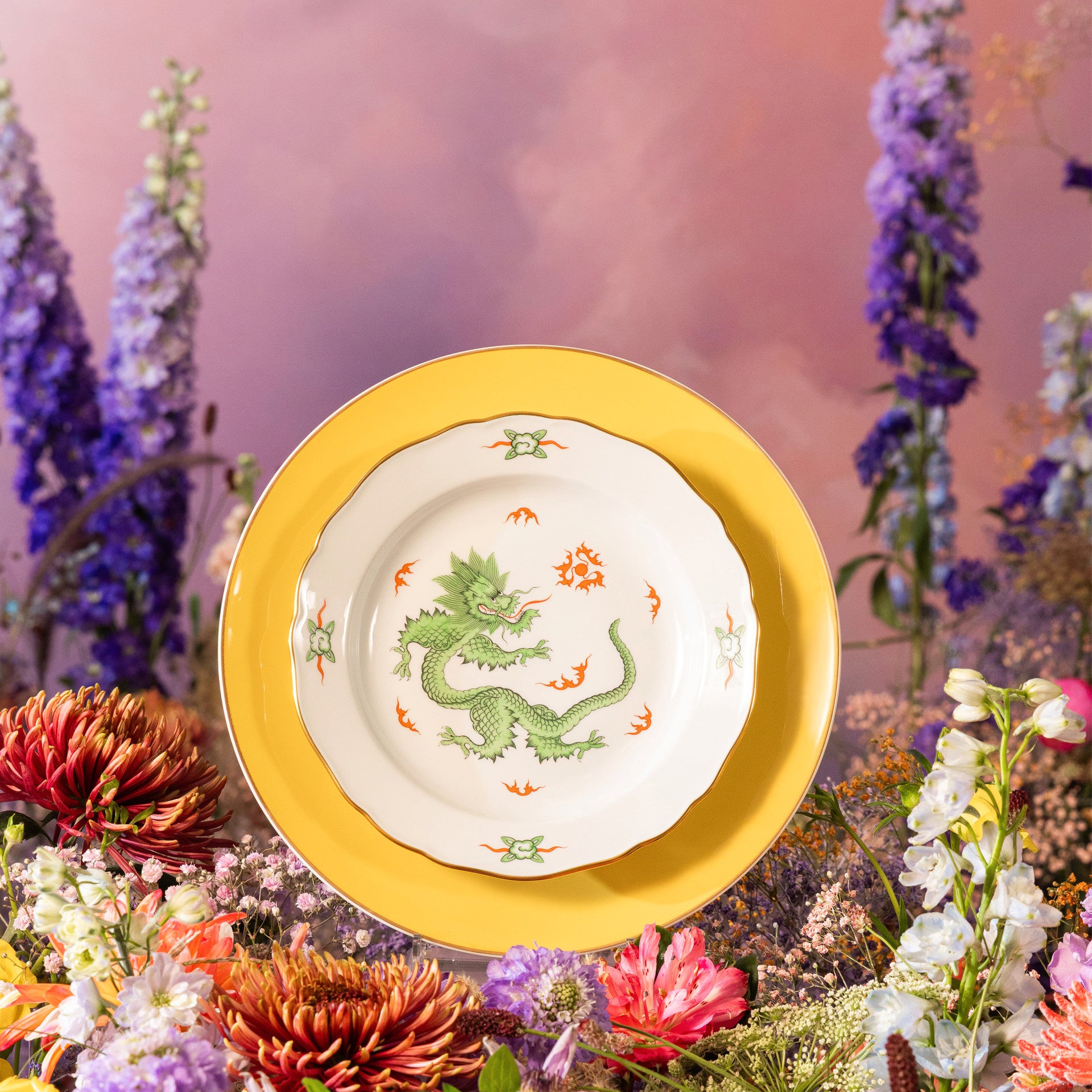 Speiseteller, Ming-Drache, grün, handausgemalt, Ø 25 cm | Meissen Neuer Ausschnitt