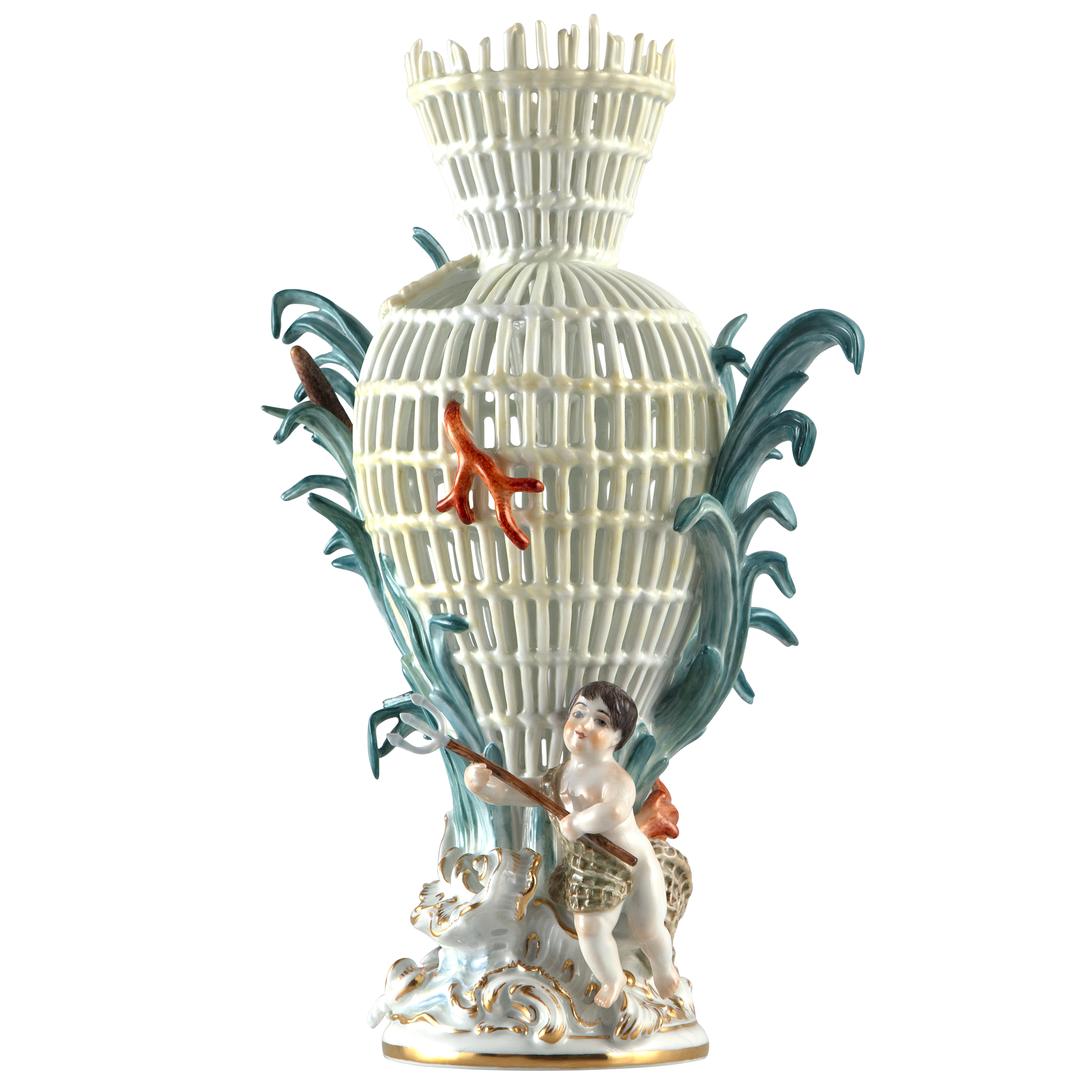 Elementevase Wasser, Weiß mit farbigen Akzenten, H 32 cm, Limitiert 15 Stück | Meissen Limitierte Meisterwerke