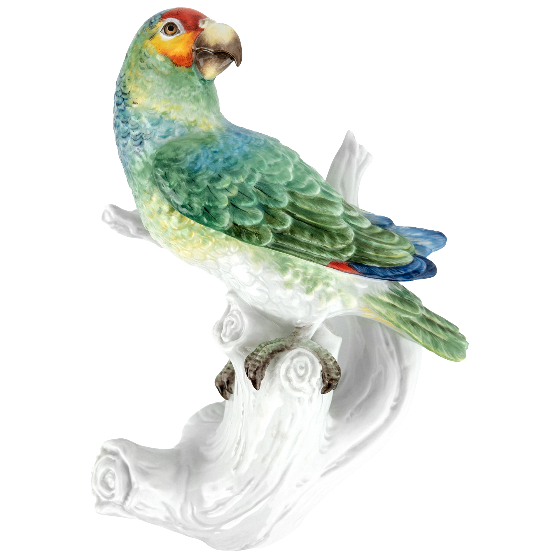 Einzelfigur Papagei links blickend, Inglasur- und Aufglasurmalerei, H 25 cm | Meissen Figuren Individuell