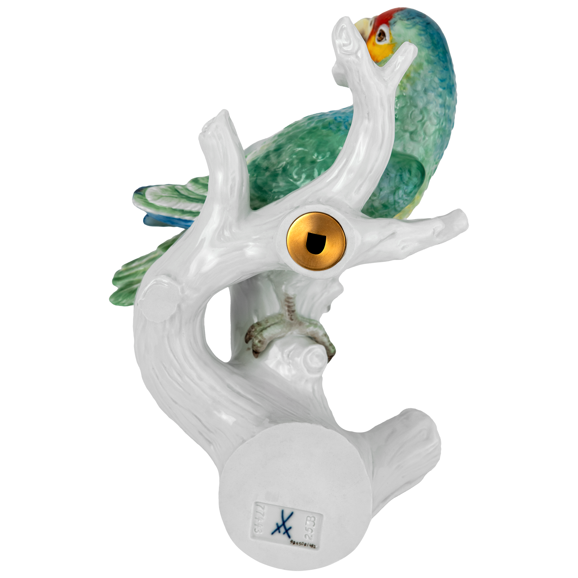Einzelfigur Papagei links blickend, Inglasur- und Aufglasurmalerei, H 25 cm | Meissen Figuren Individuell