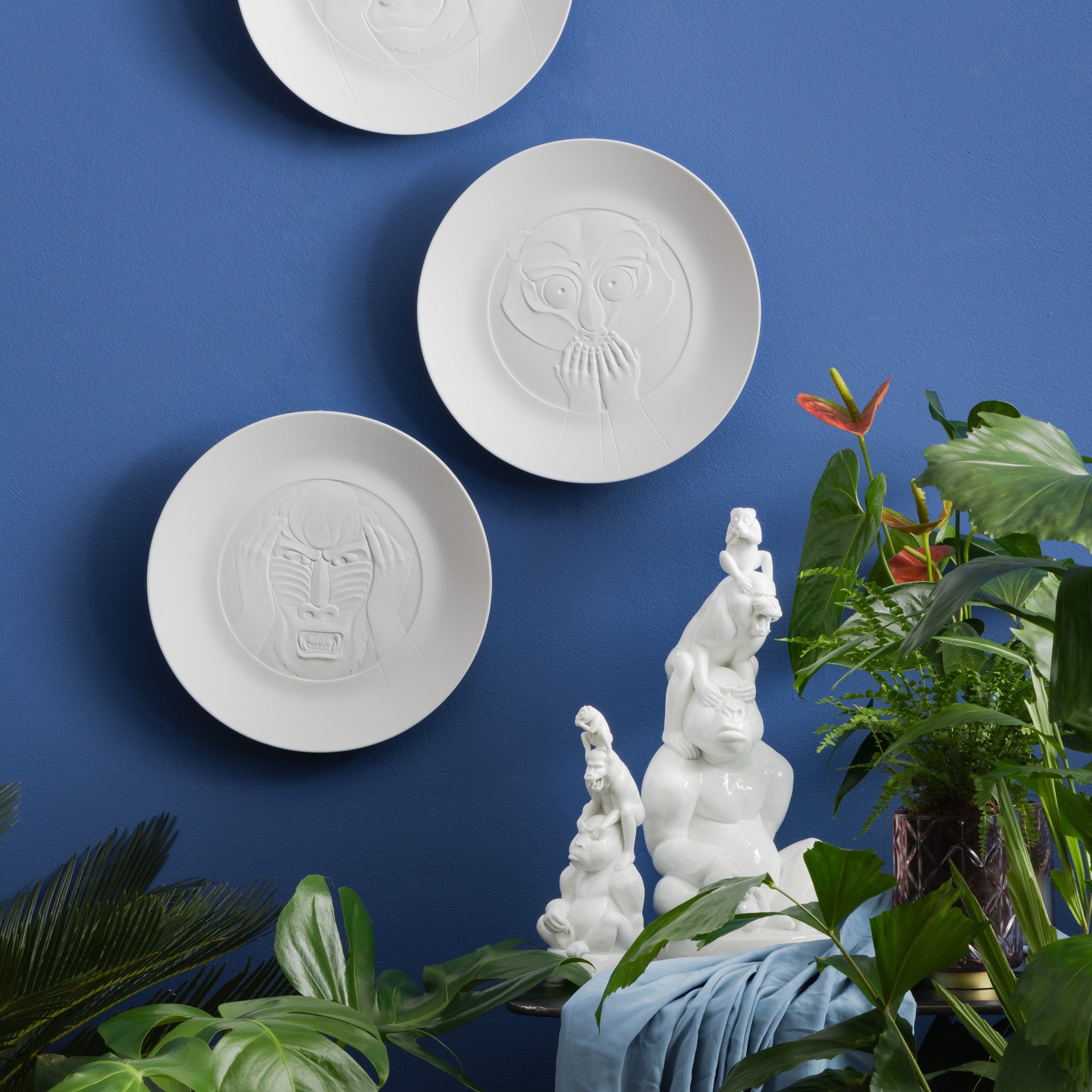Affengruppe Drei Affen, klein, Weiß, H 22 cm | Meissen Einzelplastik 000001 - 78328 - Meissen Weimar
