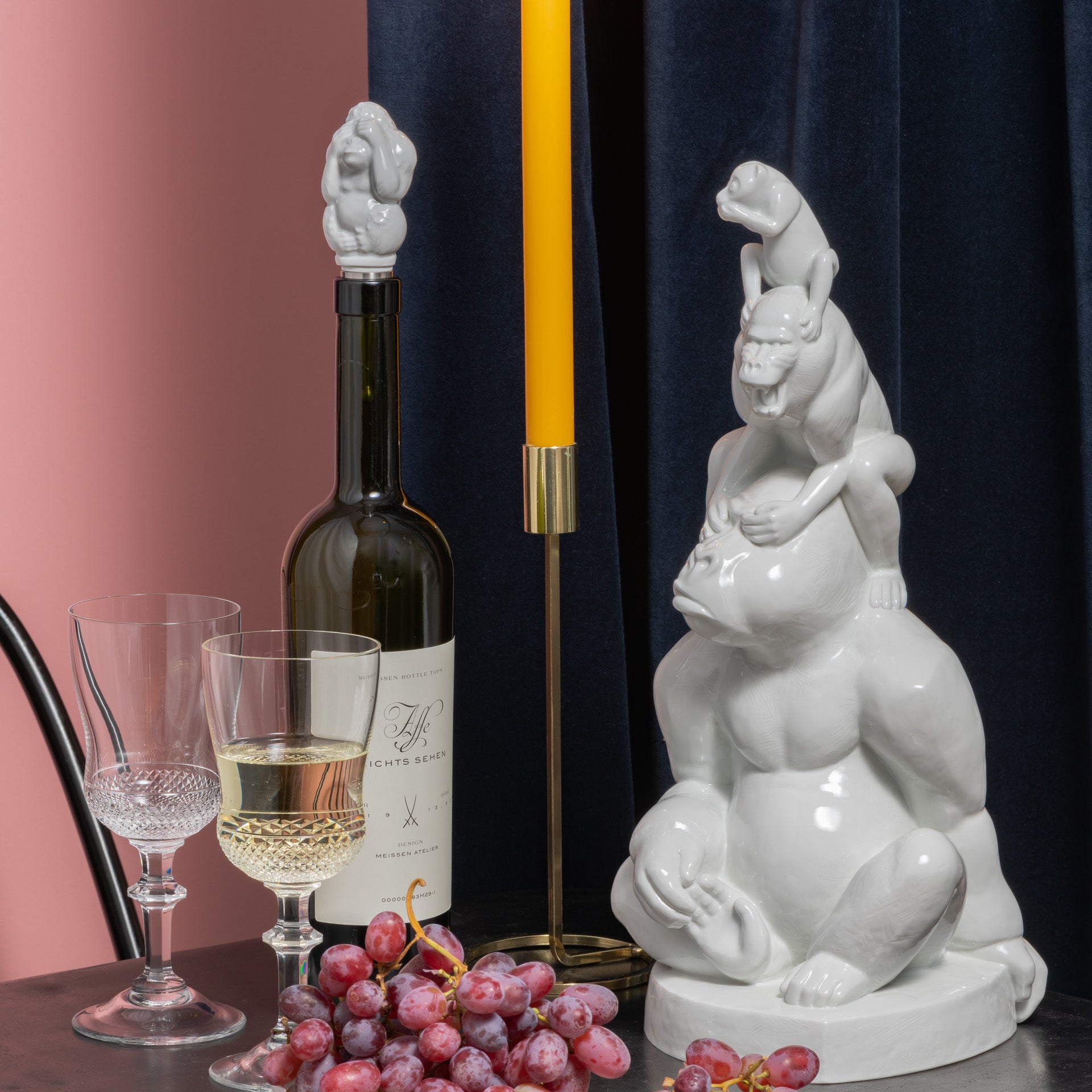 Affengruppe Drei Affen, klein, Weiß, H 22 cm | Meissen Einzelplastik 000001 - 78328 - Meissen Weimar