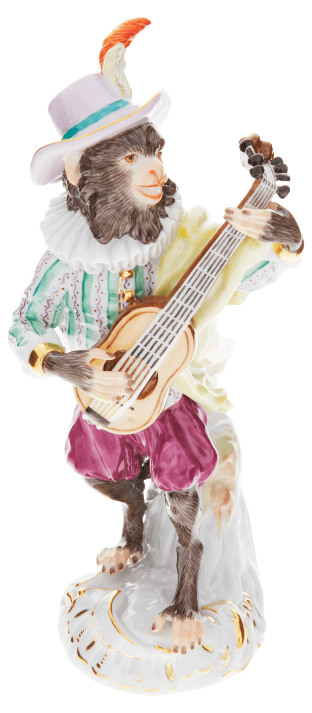 Affenkapelle Gitarrist Figur, Mehrfarbig, H 15 cm | Meissen Figuren - Edition Affenkapelle 90c300 - 60017 - Meissen Weimar