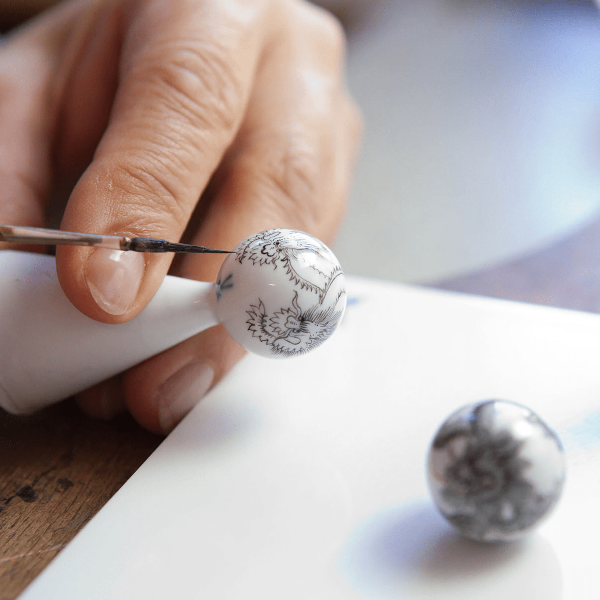 Anhänger Boule 3 Ming - Drachen Weiß, Ø 2,2 cm | Meissen Porzellananhänger 97c000-55m33 - Meissen Weimar