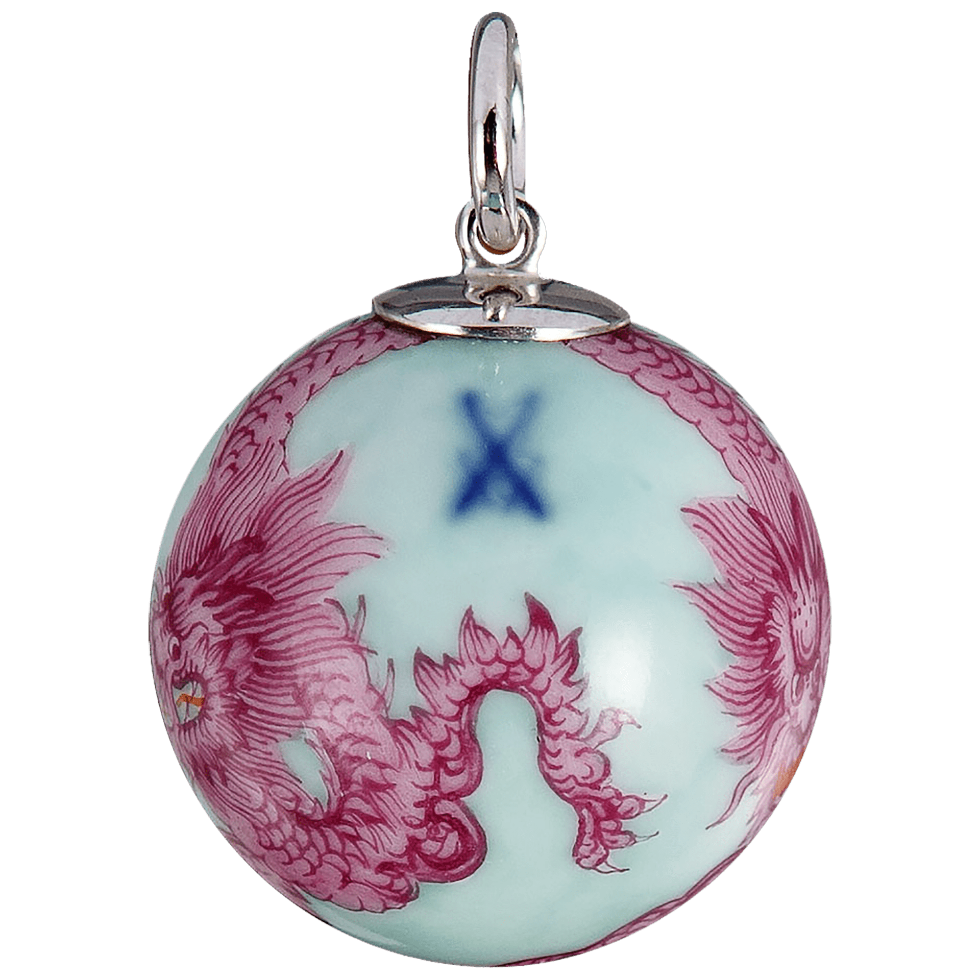 Anhänger 'Boule' 3 Mingdrachen purpur verschlungen, grüner Hintergrund, Ø 2,2 cm | Meissen Kollektion Boule MPJ20HSB0220 - Meissen Weimar