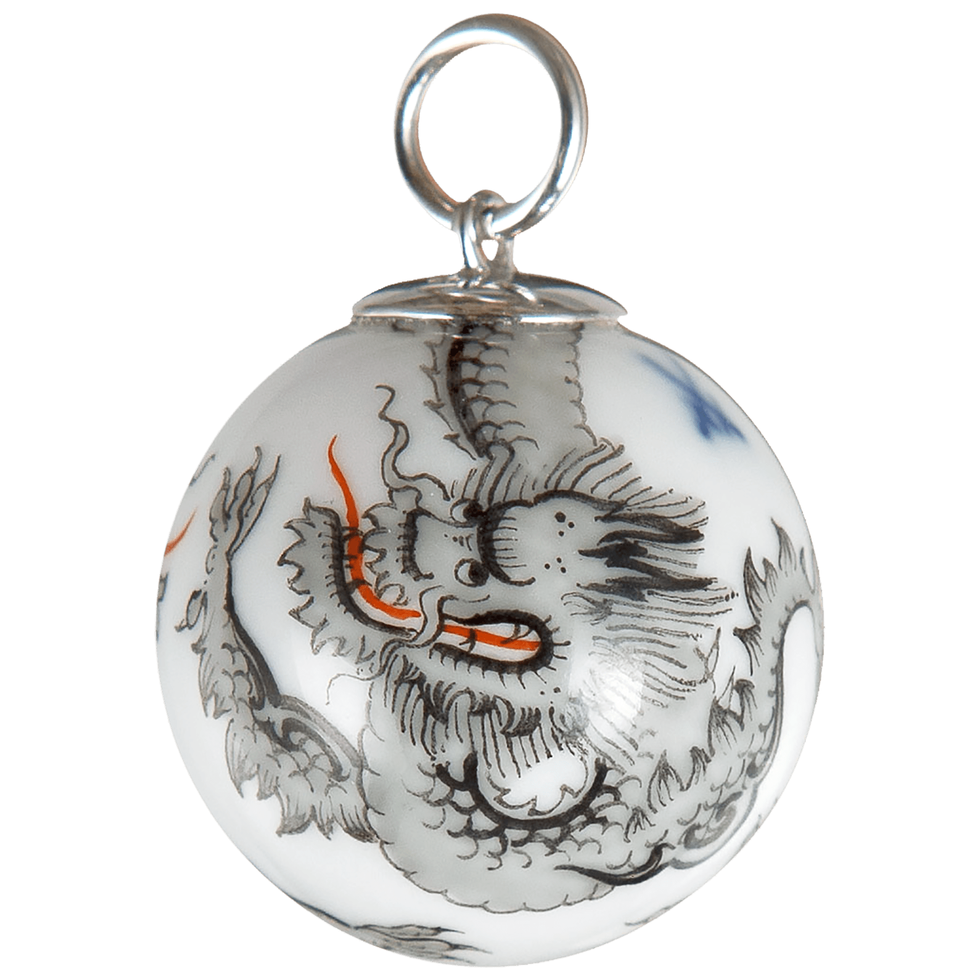 Anhänger "Boule" 3 Mingdrachen schwarz verschlungen, weißer Hintergrund, Ø 2,2 cm | MPJ20HSB0210 - Meissen Weimar