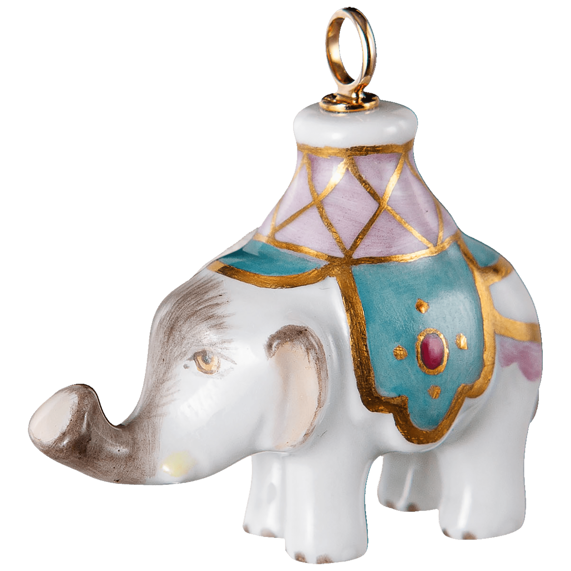 Anhänger Elefant Decke Türkis, H 3,4 cm | Baumschmuck Transparent 900300 - 78M08 - Meissen Weimar