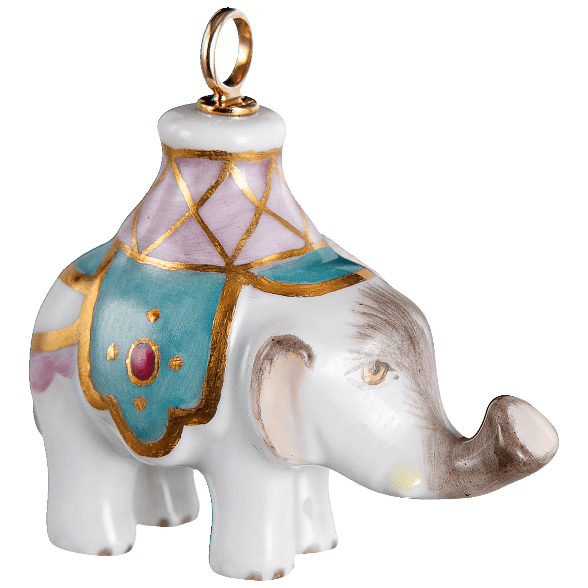 Anhänger Elefant Decke Türkis, H 3,4 cm | Baumschmuck Transparent 900300 - 78M08 - Meissen Weimar