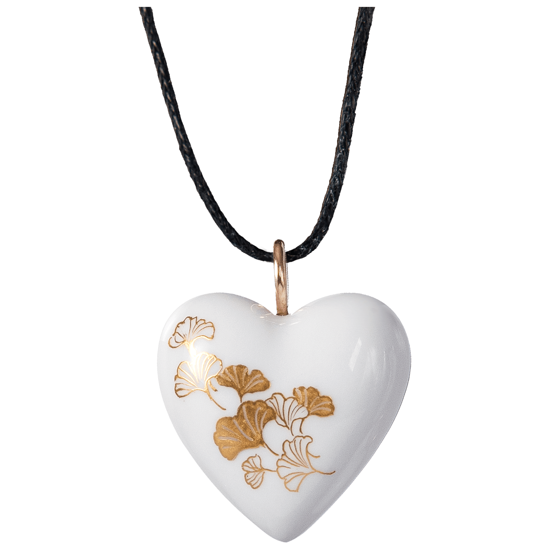Anhänger Herz groß Öse Roségold, Ginkgo Blätter,gold, 2,4 x 2 cm | Meissen Jewellery Herz 71A178 - 71M02 - Meissen Weimar