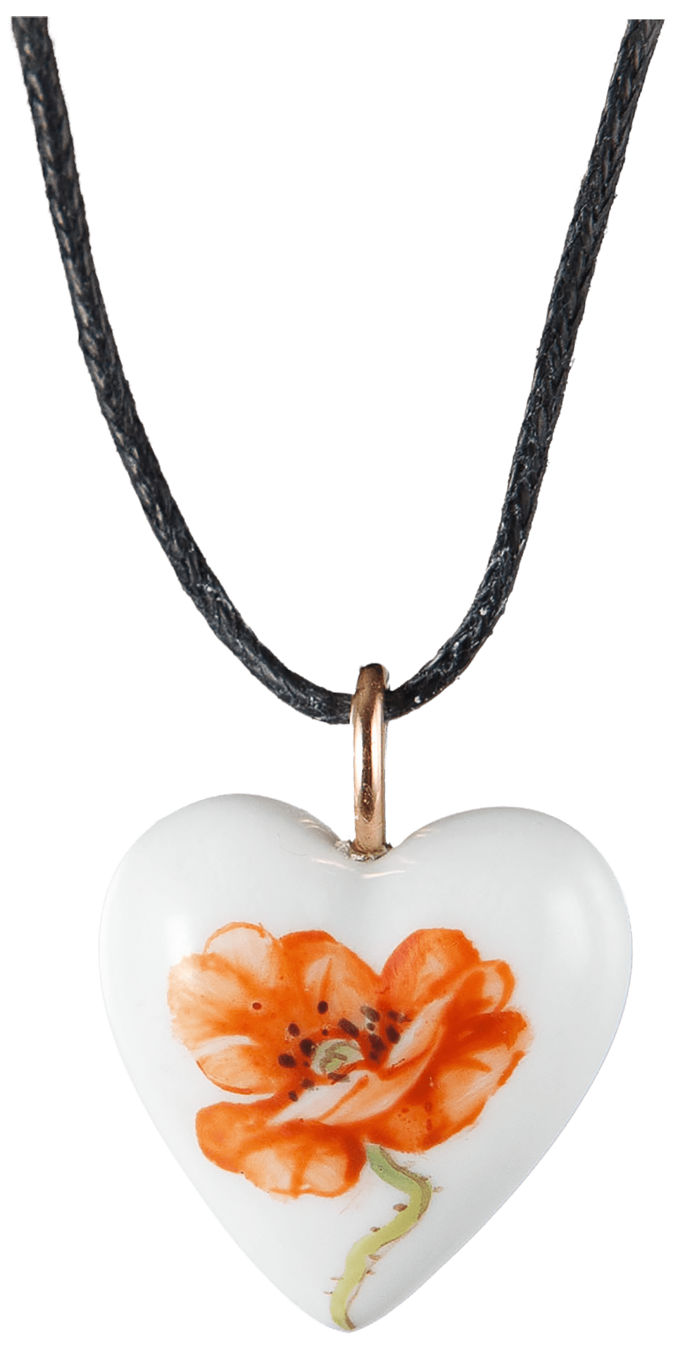 Anhänger Herz, Wilder Mohn, H 2,2 cm | Meissen Porzellananhänger 615201-71m04 - Meissen Weimar