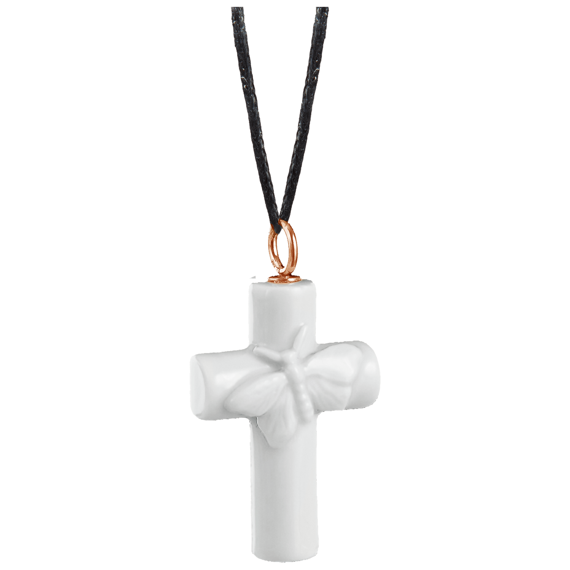 Anhänger Kreuz Schmetterling in Weiß, 750 Roségold | Meissen My First Outdoor MPJ20KRB0211 - Meissen Weimar