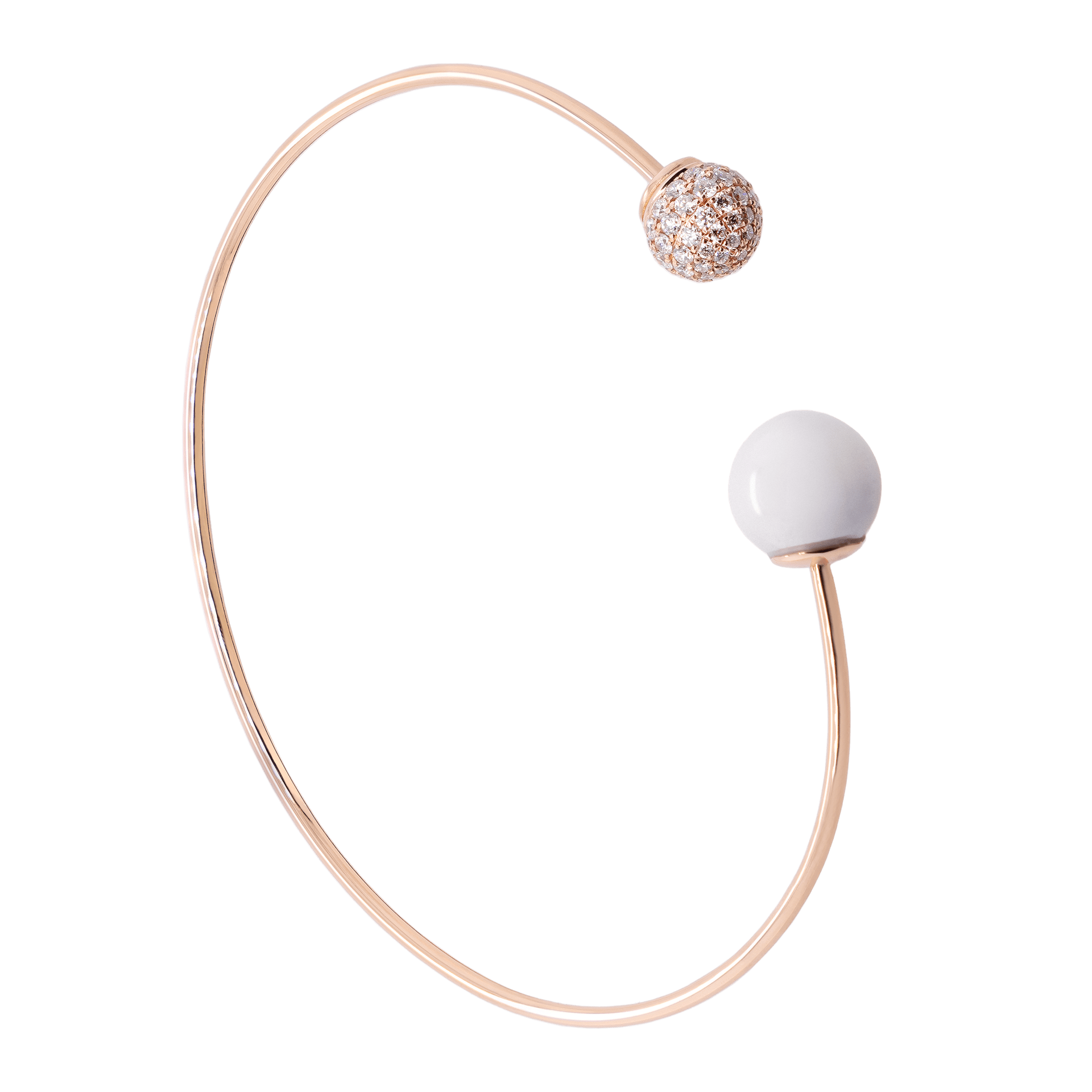 Armreif 750 Roségold, 1 Porzellanperle 10mm und eine Goldperle Pavé 8 mm, 46 Brillanten, 0,49 ct TW/VSI | Meissen Pearl Collection Pavé MPJ30PCP14C19 - Meissen Weimar