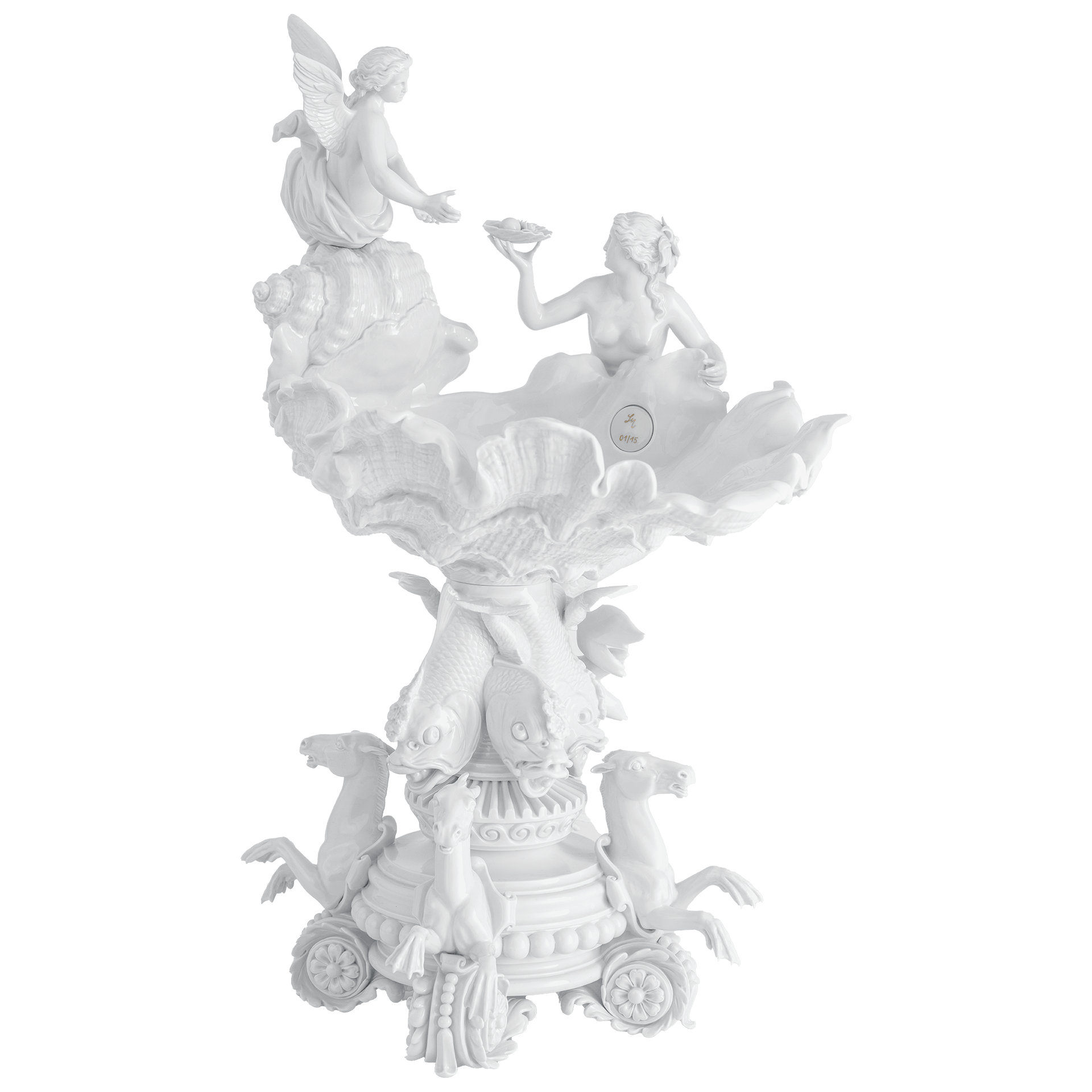 Aufsatz mit Muschel und Seepferden, Weiß, H 65 cm, Limitiert 15 Stück | Meissen Limitierte Meisterwerke 000084-81m19 - Meissen Weimar