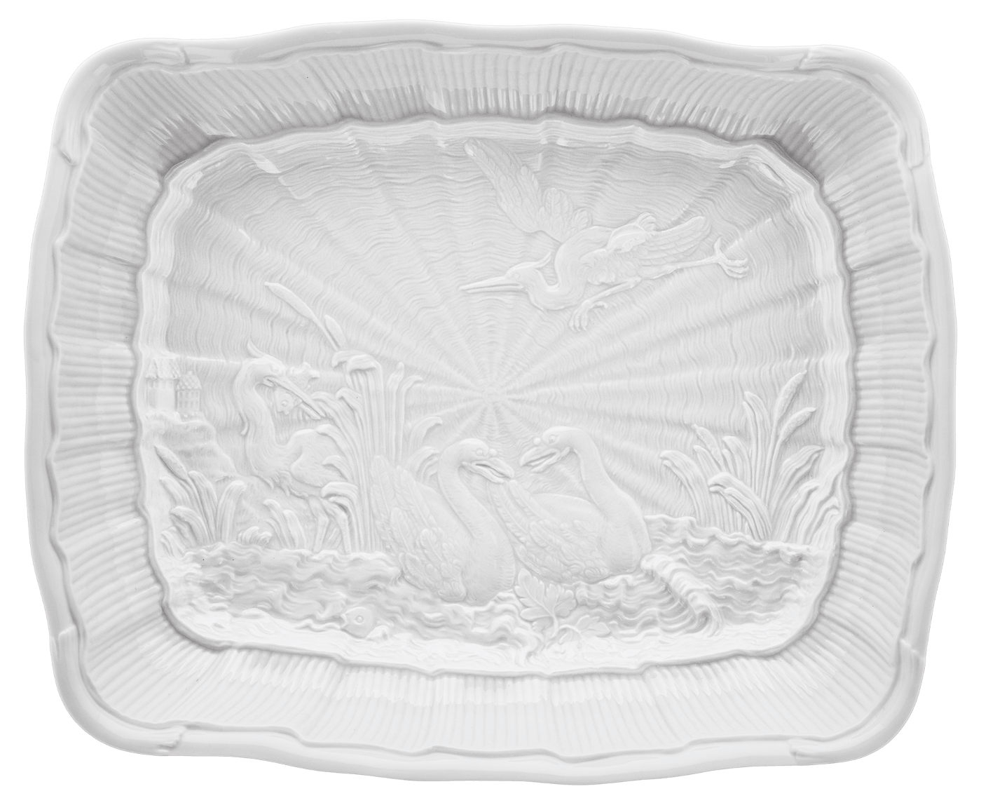Beilagenschale, groß, eckig, Weiß, L 26,5 cm | Meissen Schwanendessin 000001 - 05275 - Meissen Weimar