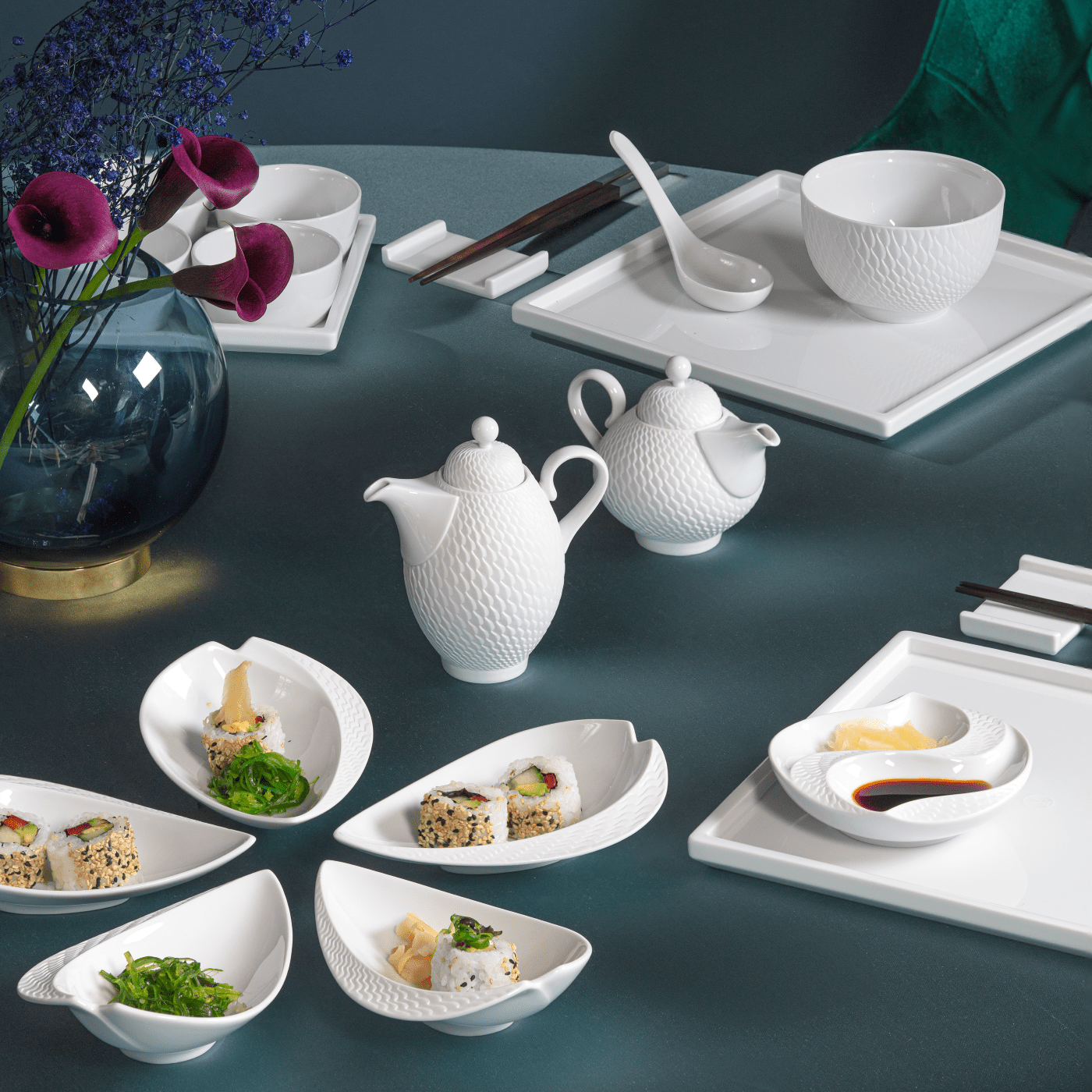 Blattschalen - Set, 5 Schalen, Weiß | Accessoires Meissen Wellenspiel Relief 000001 - C2946 - Meissen Weimar