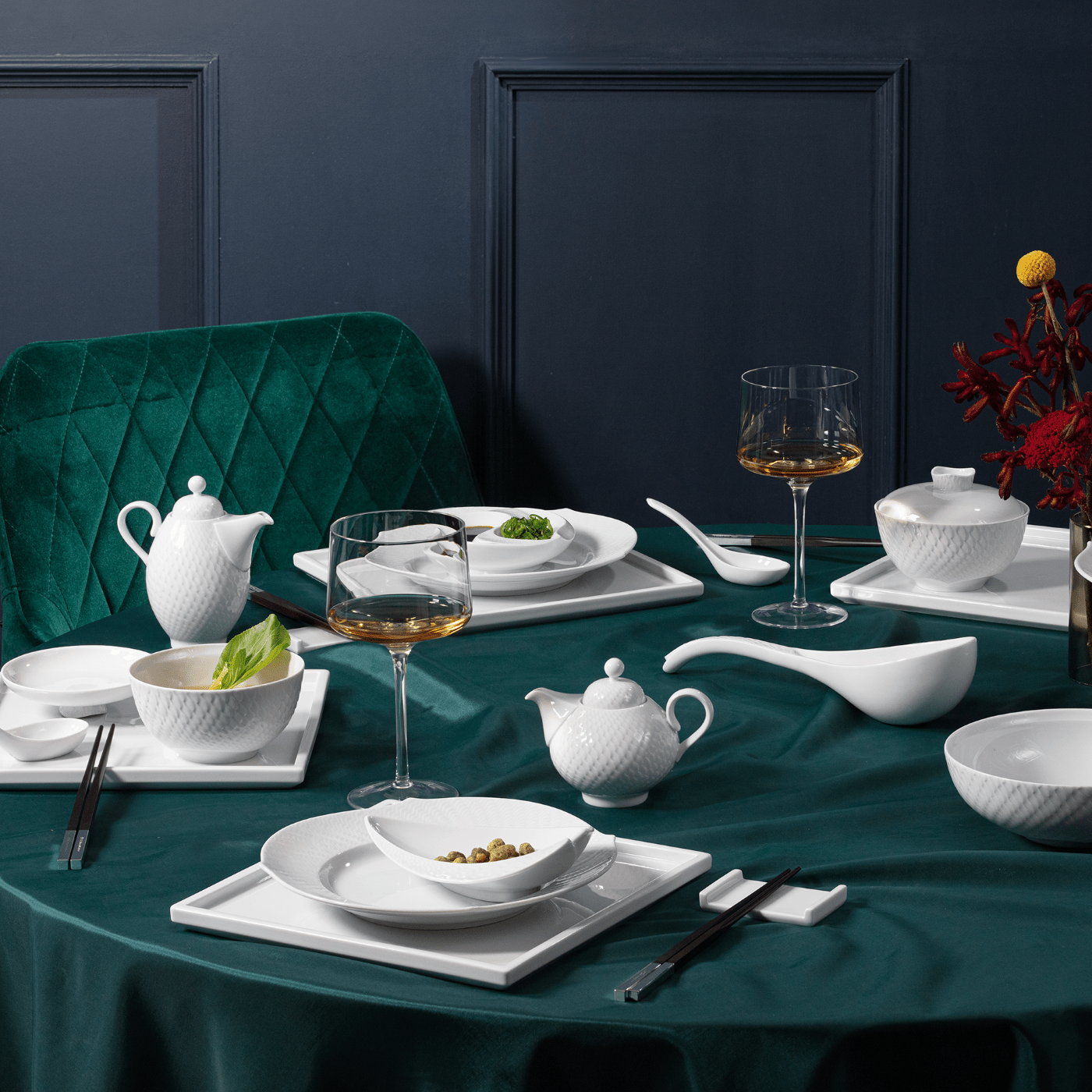Blattschalen - Set, 5 Schalen, Weiß | Accessoires Meissen Wellenspiel Relief 000001 - C2946 - Meissen Weimar