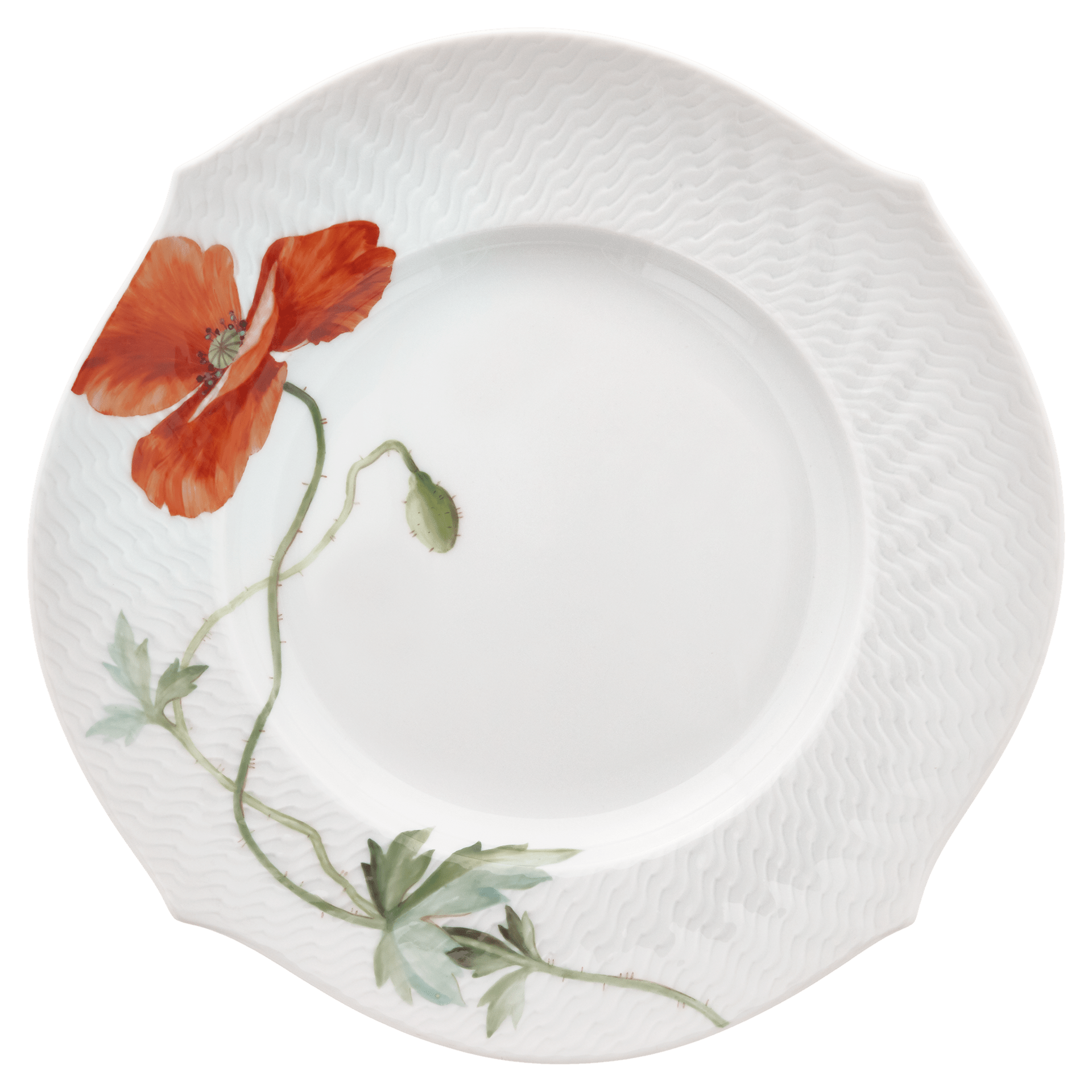 Brotteller, Blumenmalerei "Wilder Mohn", rot, weißer Rand, Ø 19,5 cm | Meissen Wellenspiel Relief 615201 - 29470 - Meissen Weimar