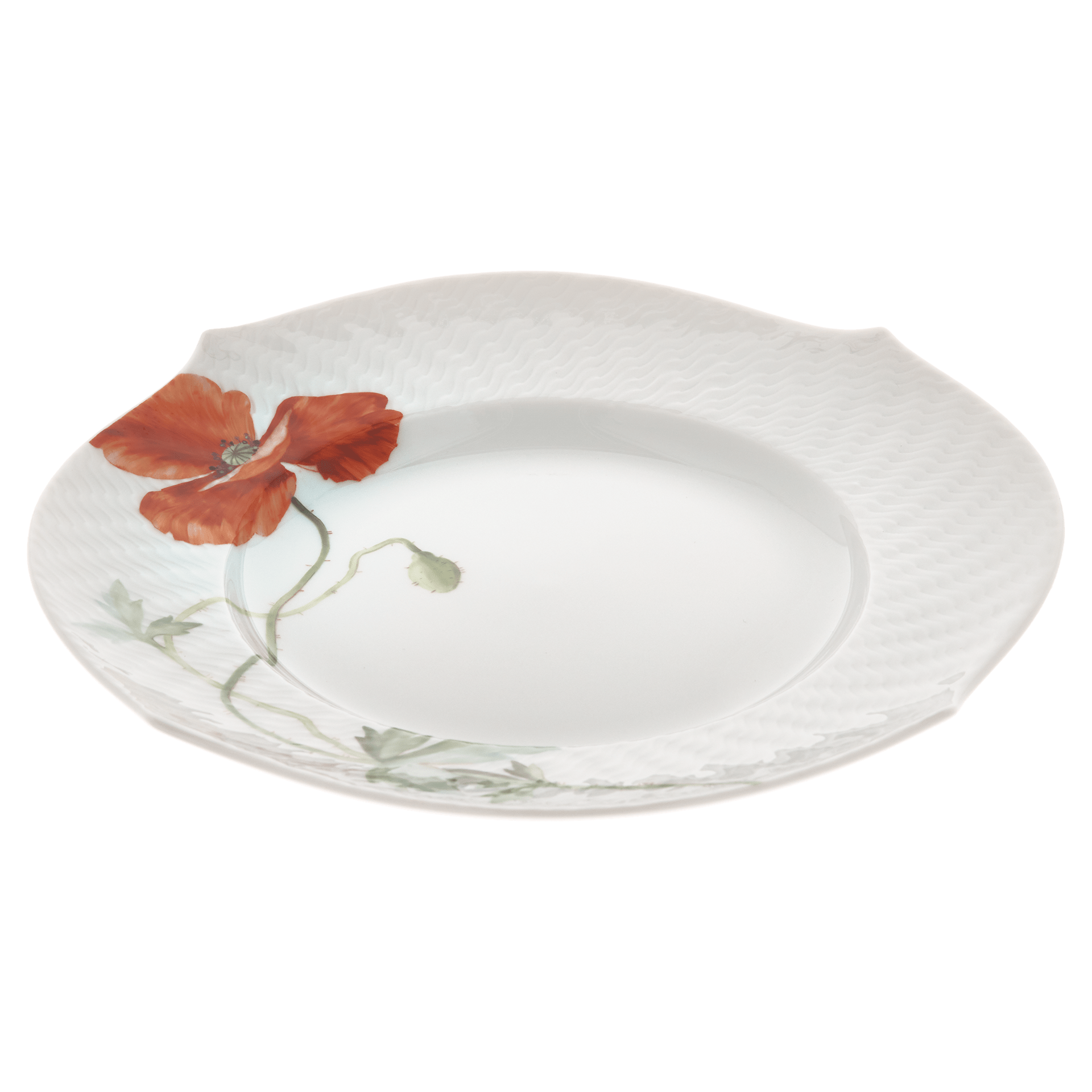 Brotteller, Blumenmalerei "Wilder Mohn", rot, weißer Rand, Ø 19,5 cm | Meissen Wellenspiel Relief 615201 - 29470 - Meissen Weimar