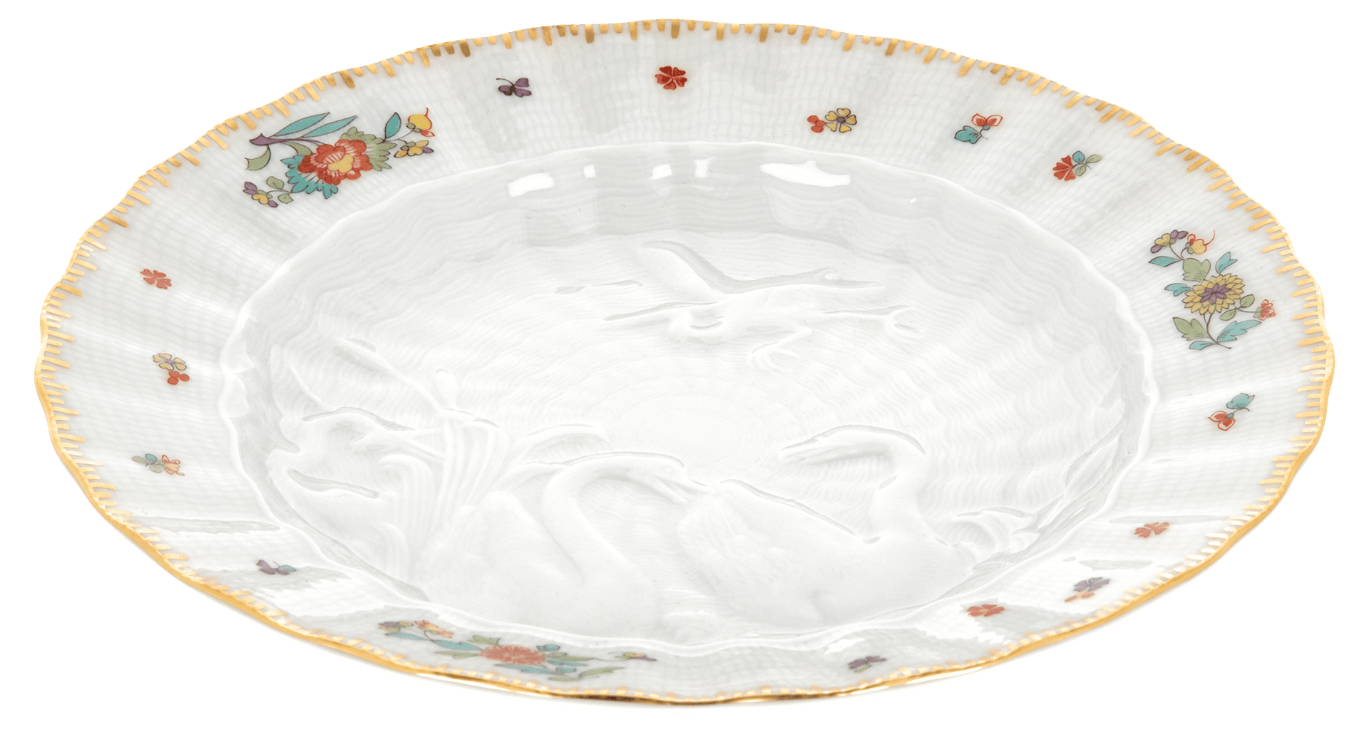 Brotteller, Indische Blumenzweige, gestreute Blümchen, Goldkante, Goldrand, Ø 16,5 cm | Meissen Schwanendessin 397152 - 05470 - Meissen Weimar