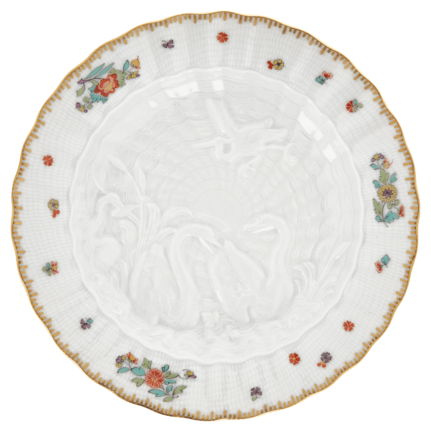 Brotteller, Indische Blumenzweige, gestreute Blümchen, Goldkante, Goldrand, Ø 16,5 cm | Meissen Schwanendessin 397152 - 05470 - Meissen Weimar