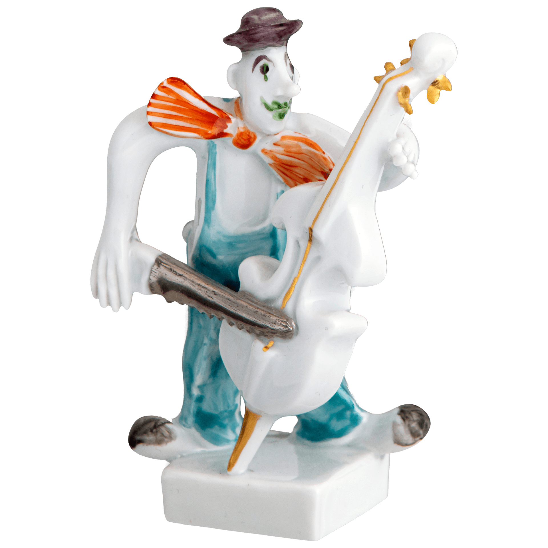 Clown mit Baßgeige, Platin staffiert, reich, 7 cm | Clownskapelle 901300 - 60657 - Meissen Weimar