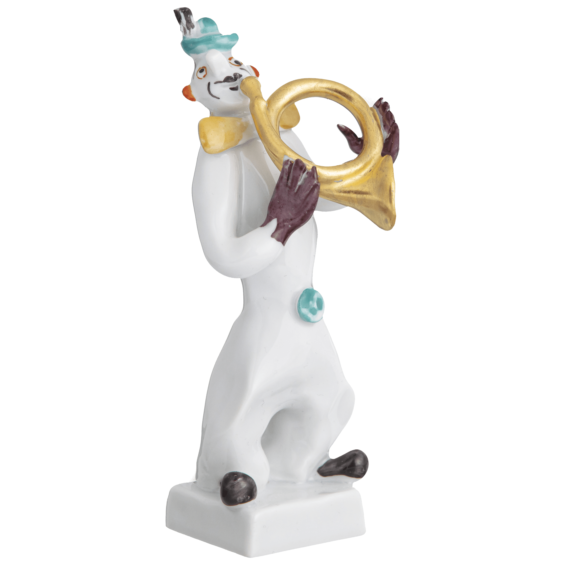 Clown mit Horn, Bunt und gold staffiert - , 9 cm | Meissen Miniaturfiguren - Edition 900300 - 60661 - Meissen Weimar