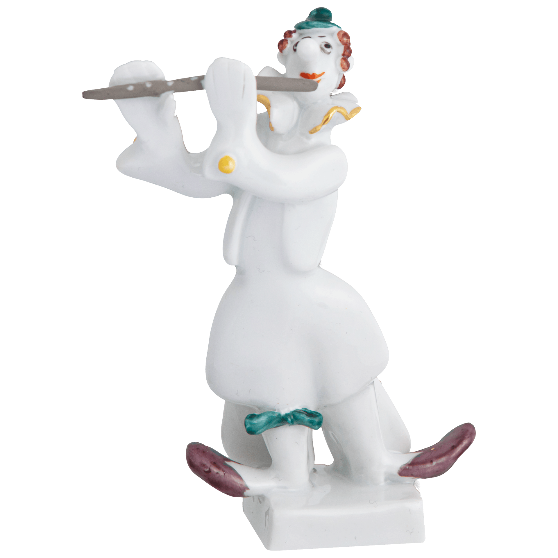 Clown mit Querflöte, Platin staffiert, reich, 8 cm | Clownskapelle 901300 - 60660 - Meissen Weimar