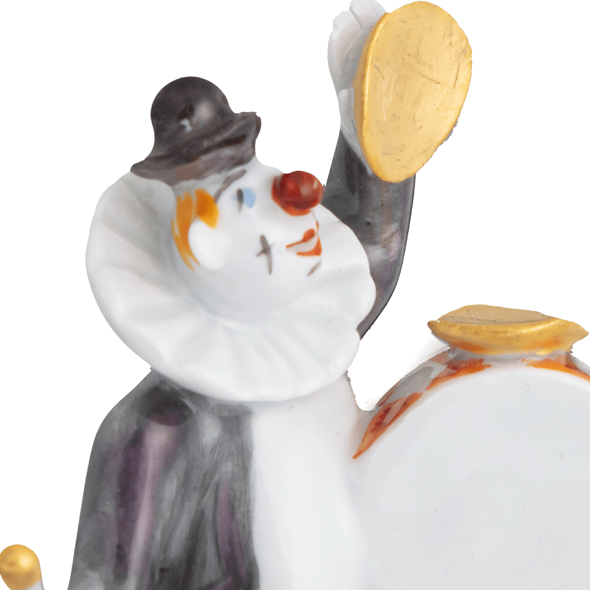 Clown mit Trommel, Bunt und Gold staffiert - , 7 cm | Clownskapelle 900300 - 60656 - Meissen Weimar