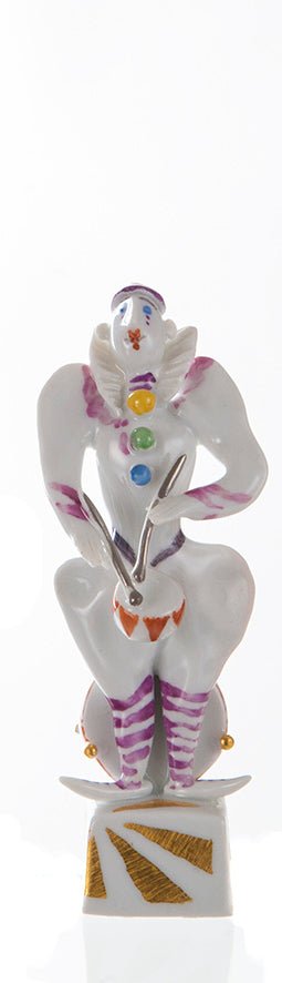 Clown mit Trommel, Platin staffiert, reich, H 11 cm | Meissen Porzellan 901300 - 83502 - Meissen Weimar