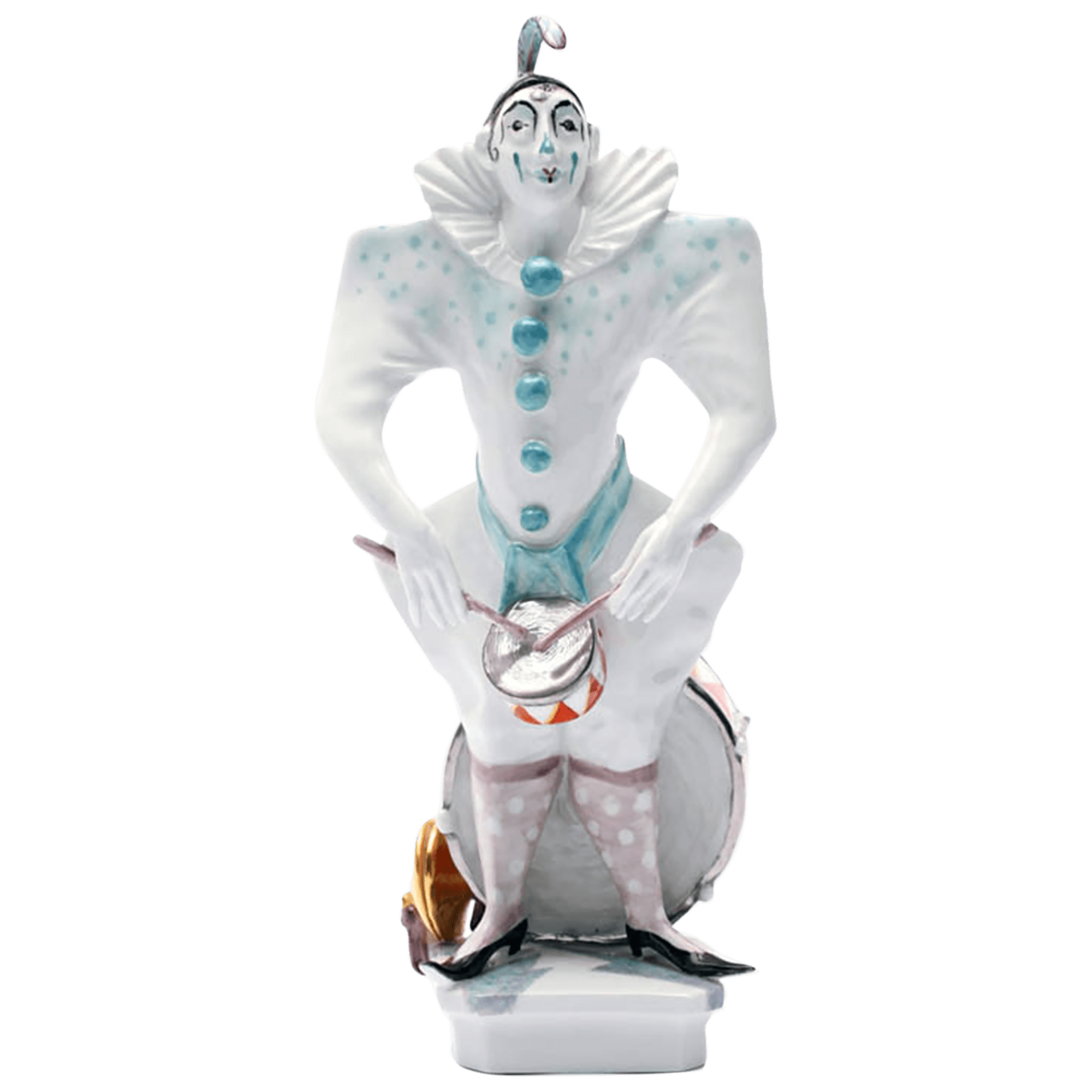 Clown mit Trommel, Platin staffiert, reich | Meissen Figuren - Edition Künstlerkapelle 901300 - 60464 - Meissen Weimar