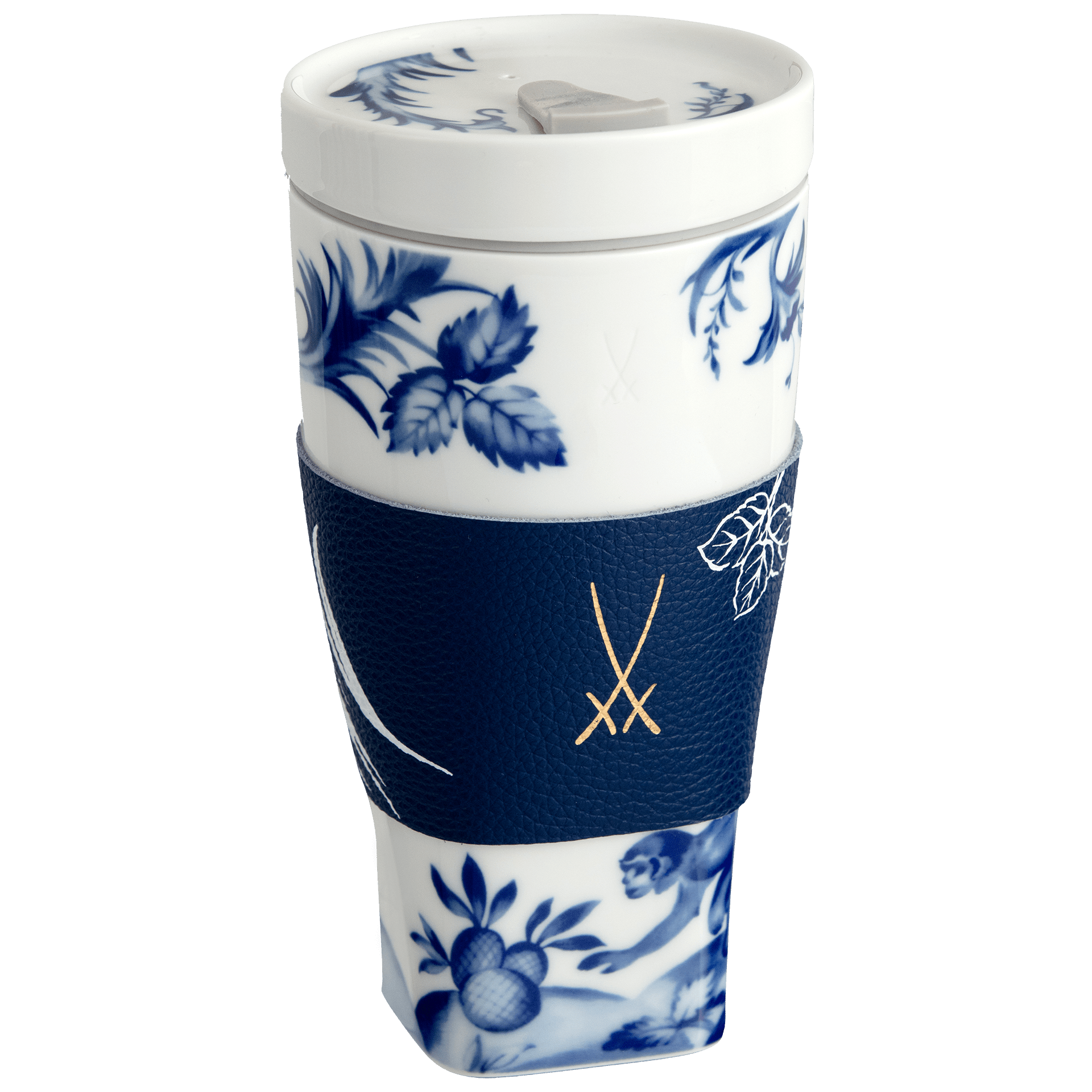 Coffee to go Becher Affe & Faultier Kobaltblau Ø 9 cm, 0,35 l mit Manschette | Meissen Coffee to go Collection - Nova vs-79a933-46m01 - Meissen Weimar