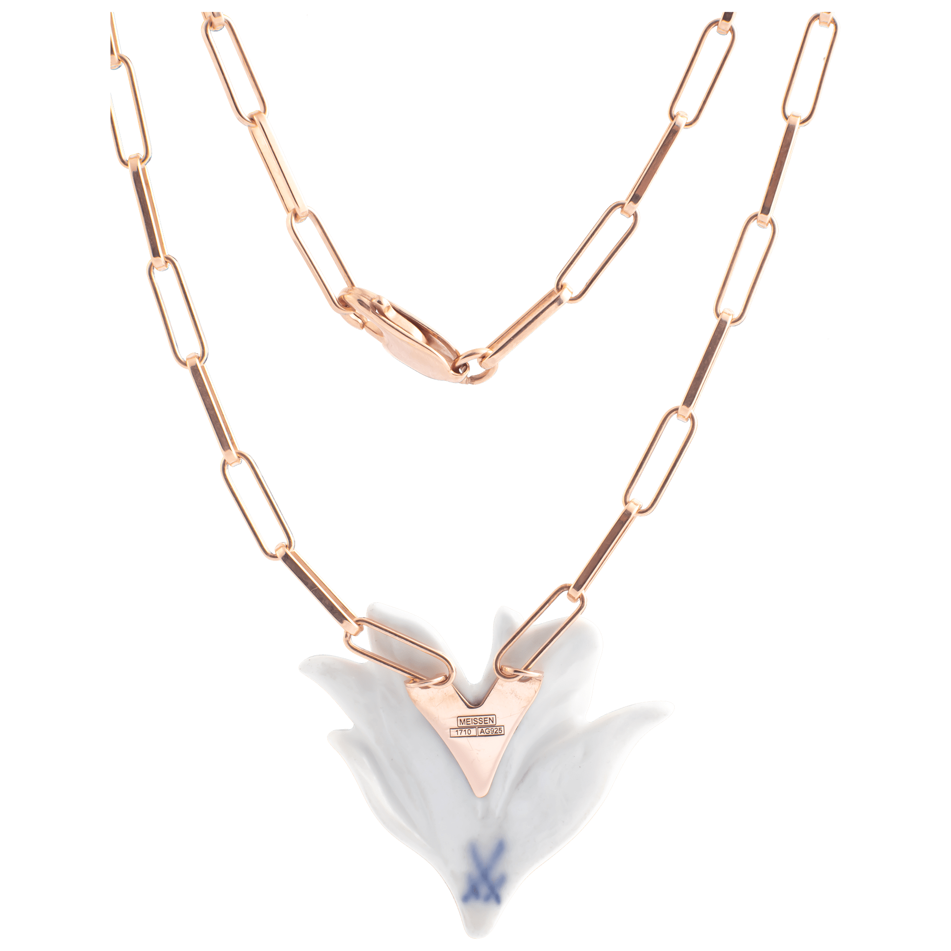 Collier, 925 Silber rosé vergoldet, bestehend aus einer Kette, Länge 45 cm und einer halb geöffneter Blüte aus Porzellan | Meissen Bloom Collection mpj20bc541c45 - Meissen Weimar