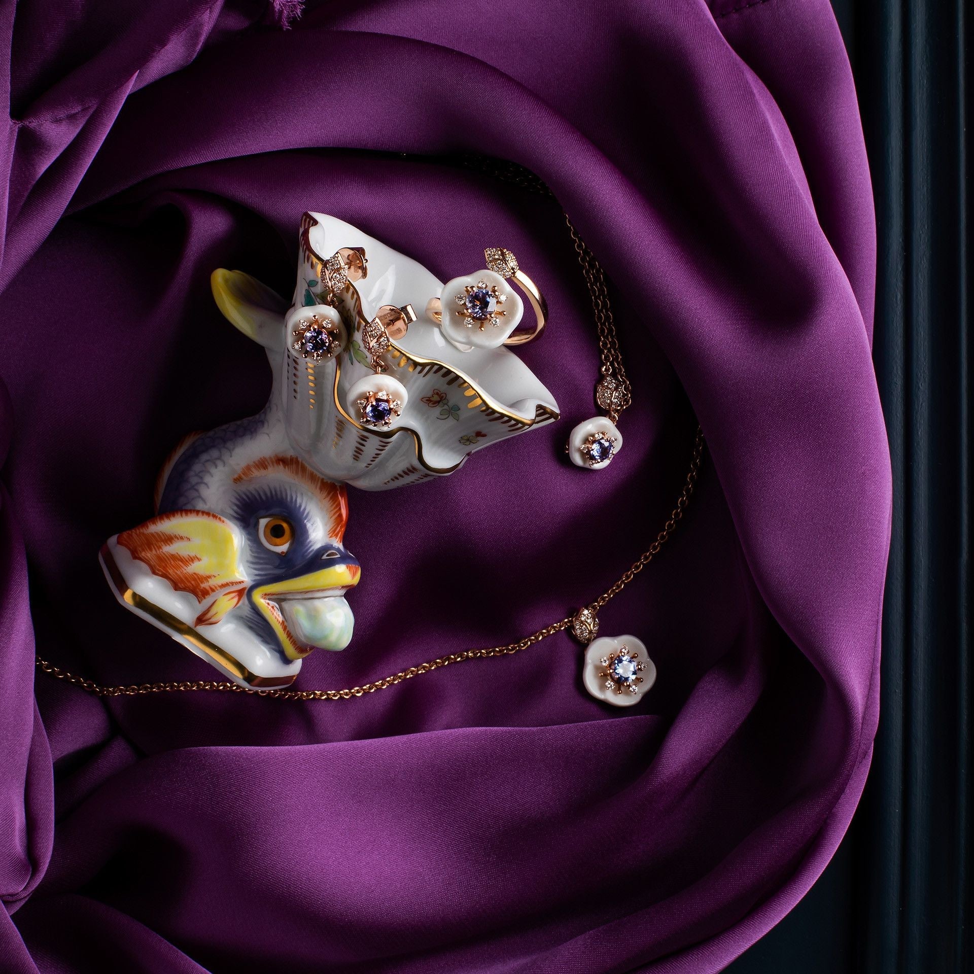 Collier, Tansanit Blau, 45 cm | Meissen Royal Blossom Collection mpj20bl176c45 - Meissen Weimar