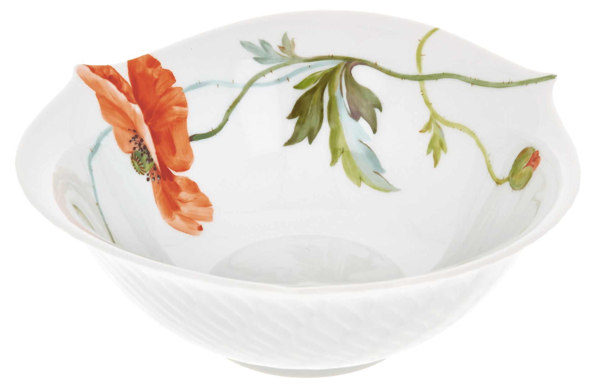 Dessertschale, Blumenmalerei "Wilder Mohn", rot, weißer Rand, Ø 14,5 cm | Meissen Wellenspiel Relief 615201 - 29411 - Meissen Weimar