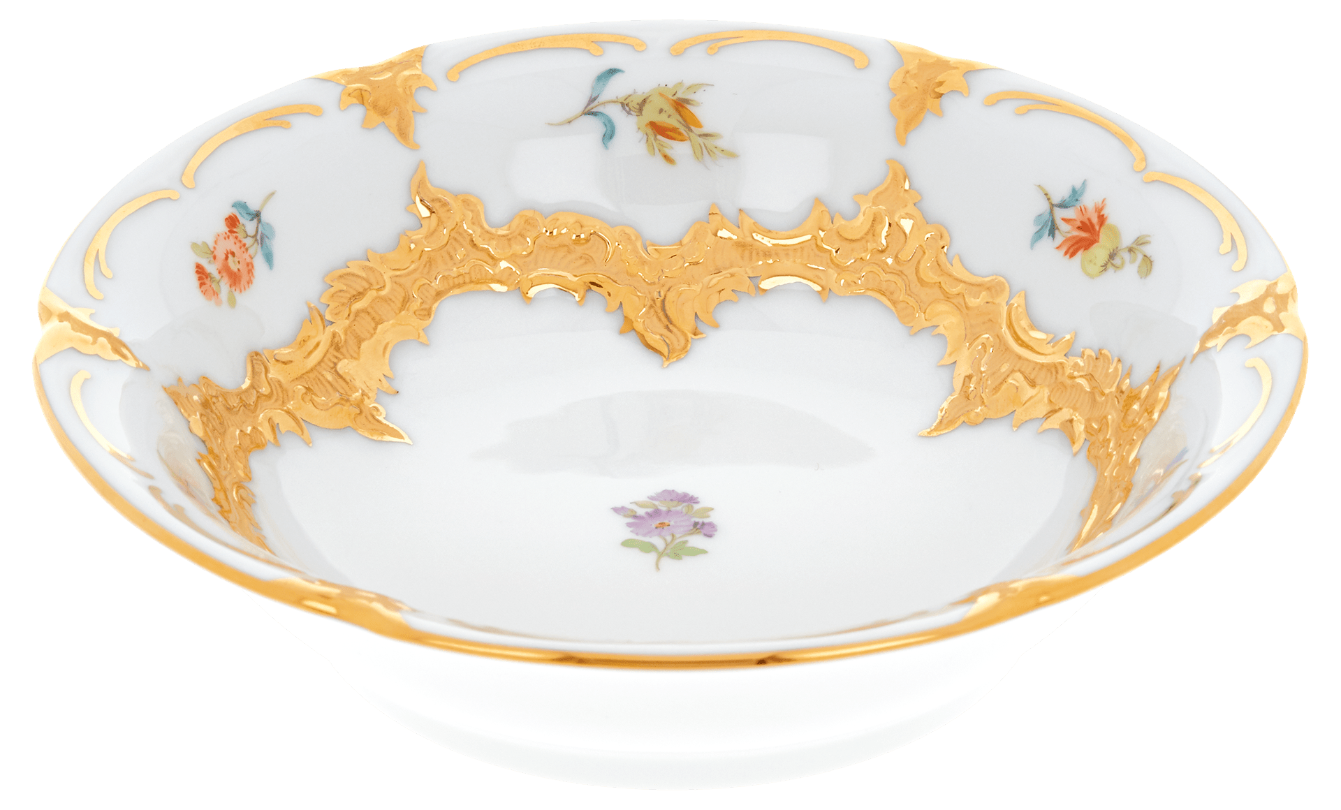 Dessertschale, Gestreute Blümchen, bunt, Goldbronze, leicht, L cm | Meissen B - Form 010179 - 15411 - Meissen Weimar