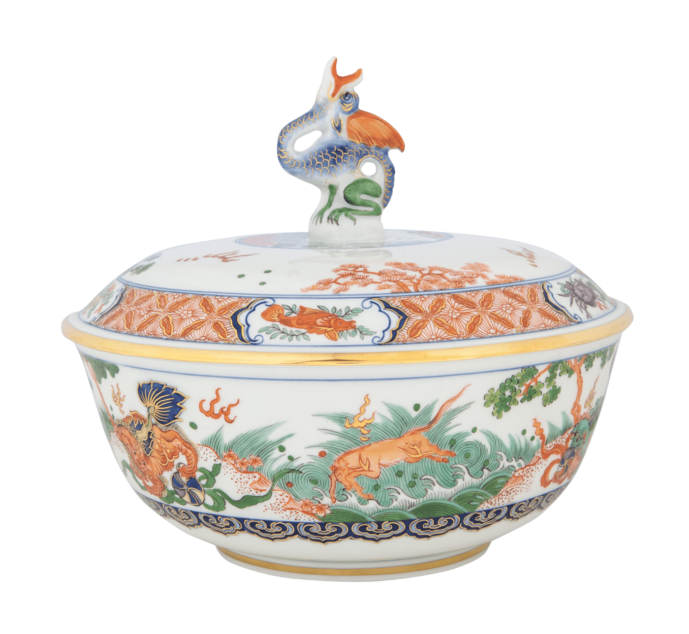 Dose Fo - Hunde in chinesischer Landschaft, L 14 cm, Limitiert | Meissen Limitierte Meisterwerke 579884 - c0052 - Meissen Weimar