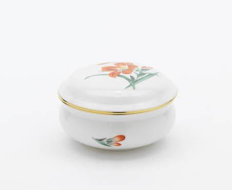 Dose, Lilie, zum Schiller - Jubiläum, Limitierung, Schrift lt. Sondertext, Ø 9 cm | Meissen Neuer Ausschnitt 03A041 - 52028 - Meissen Weimar