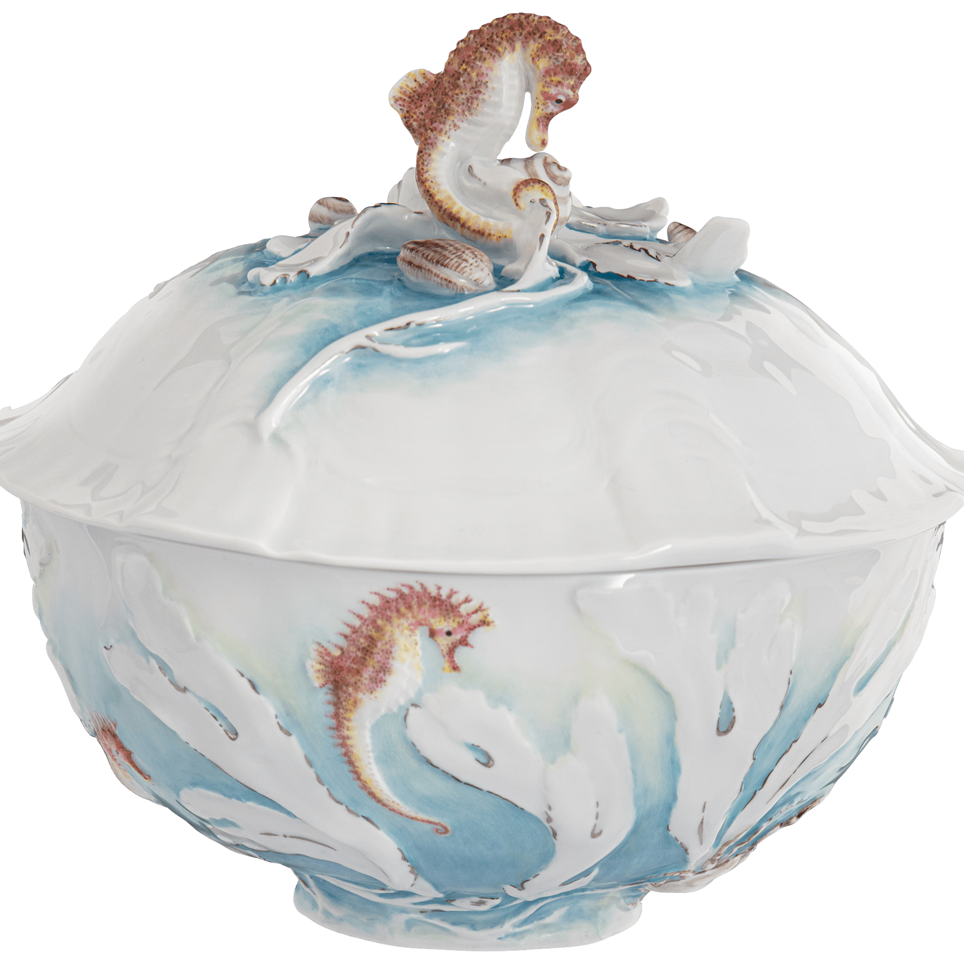 Dose mit Deckel in Form eines Seepferdchens, Künstlertior 'Meereswesen', H 20 cm | Meissen Atelier 901384 - 52659 - Meissen Weimar