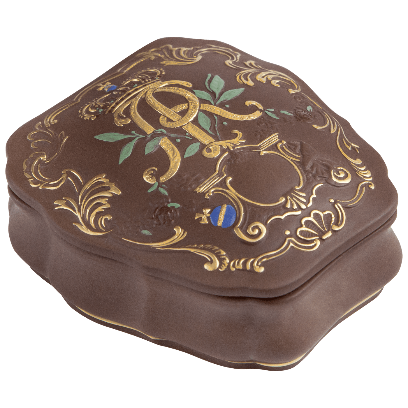Dose mit Relief 'AR', vergoldet, klein, B: 6,5 cm | Meissen Exklusiv 949474 - 85735 - Meissen Weimar