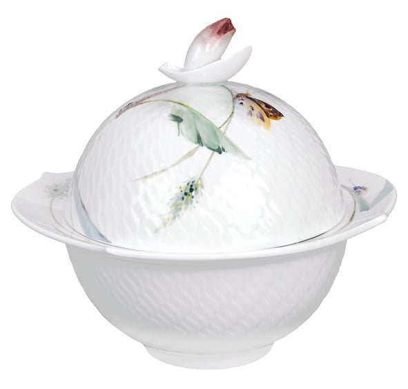 Dose, Waldflora mit Insekten, bunt, weißer Rand, H 15,5 cm | Meissen Wellenspiel Relief 614501 - 29081 - Meissen Weimar