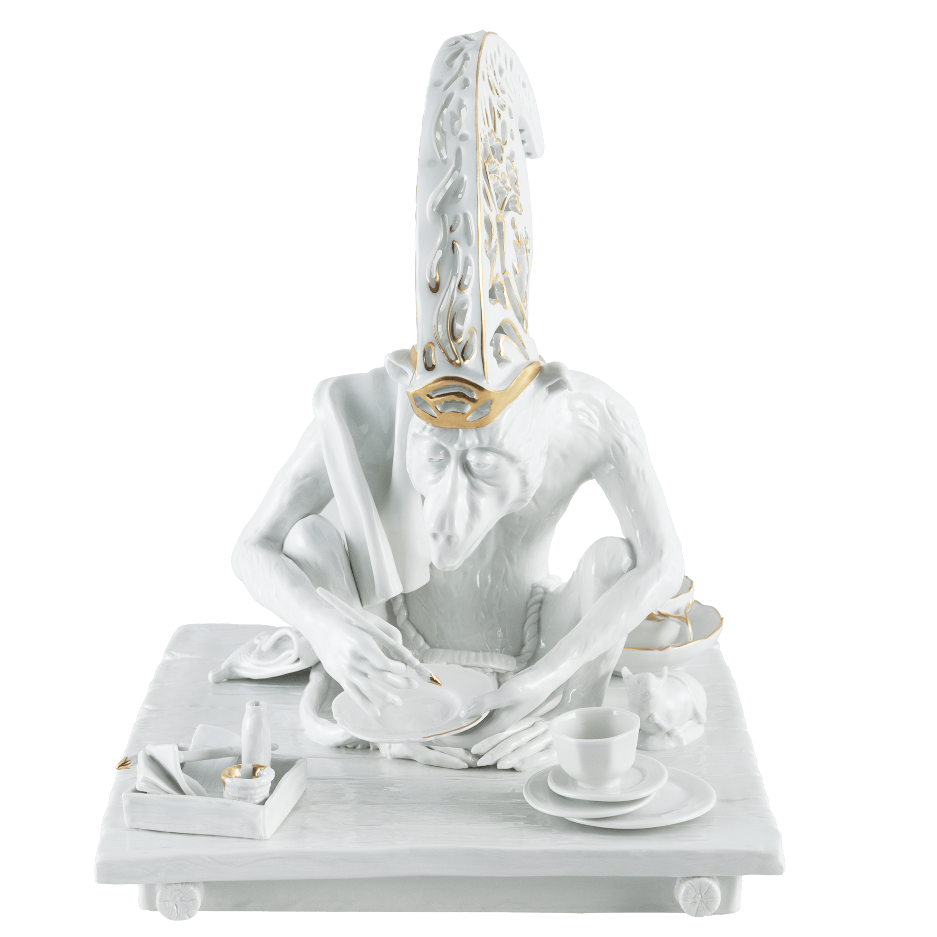 Einzelfigur Affe Porzellanmaler, H 37 cm | Meissen Figuren - Edition Affenkapelle 65c032-78340 - Meissen Weimar