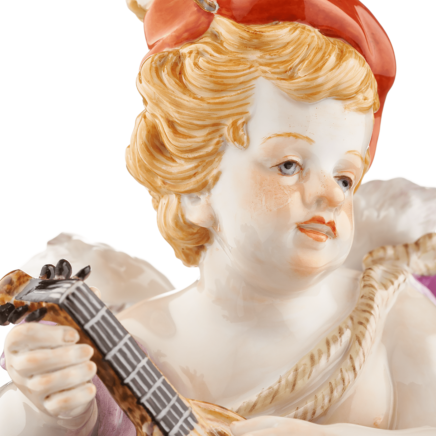 Einzelfigur Amor als Minnesänger mit Laute, handbemalt, H 20 cm | Meissen Einzelplastik 900300 - 70688 - Meissen Weimar