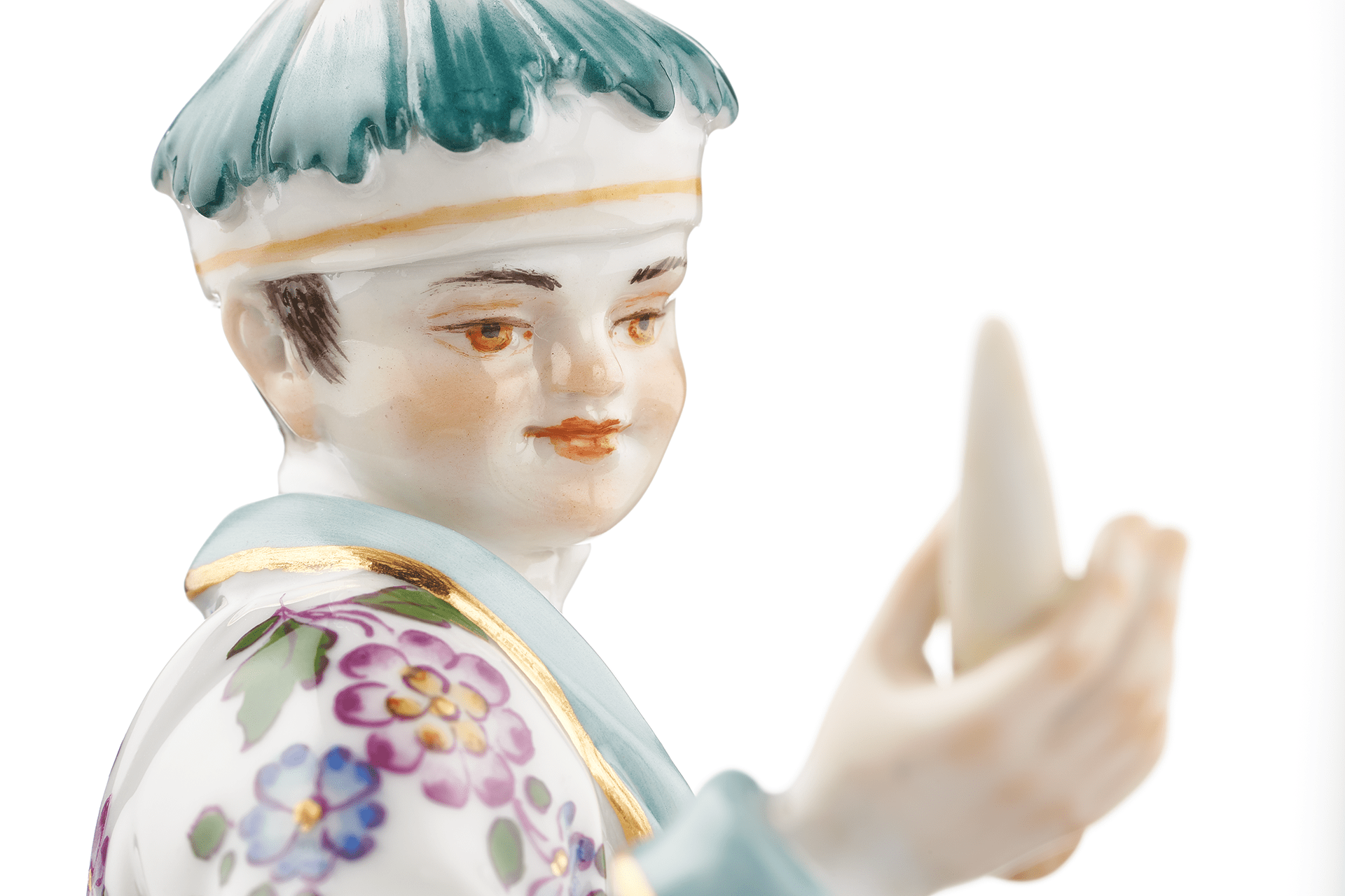 Einzelfigur Asiate mit Schirm, bunt und gold staffiert, H 11 cm | Meissen Figuren Individuell 900300 - 65650 - Meissen Weimar