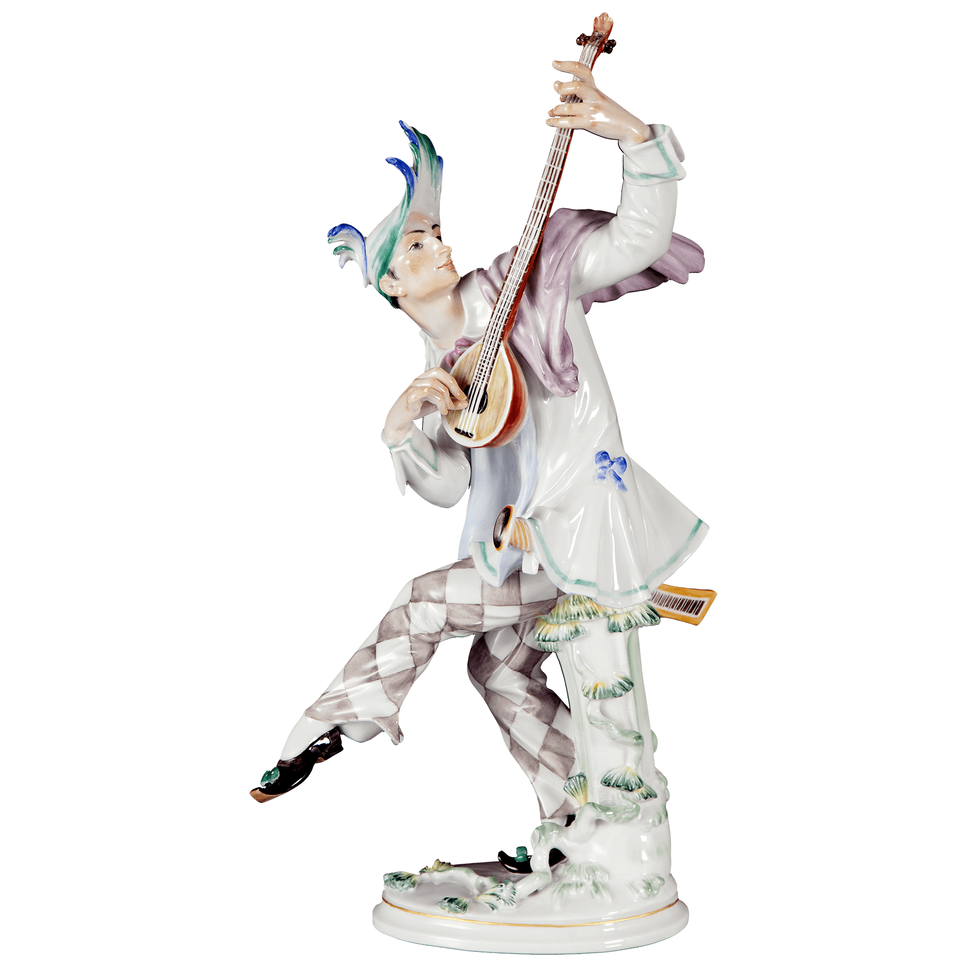 Einzelfigur Komödiant mit Laute, bunt und gold staffiert, H 30 cm | Meissen Figuren - Edition Italienische Komödie 900300 - 73345 - Meissen Weimar