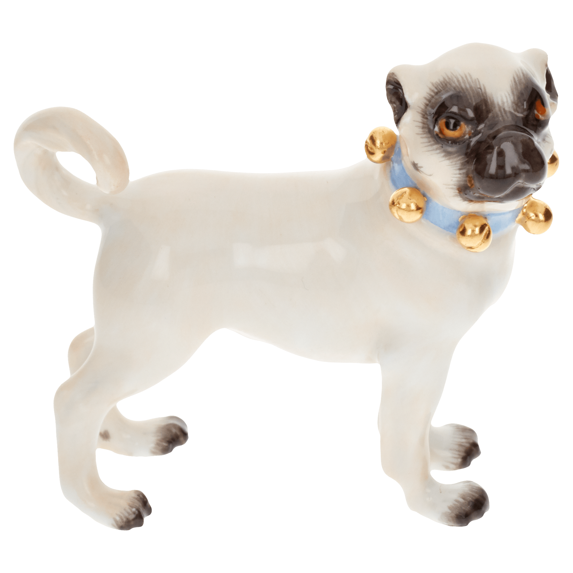 Einzelfigur Mops, bunt und gold staffiert, H 6 cm | Meissen Figuren Individuell 900300-78506 - Meissen Weimar