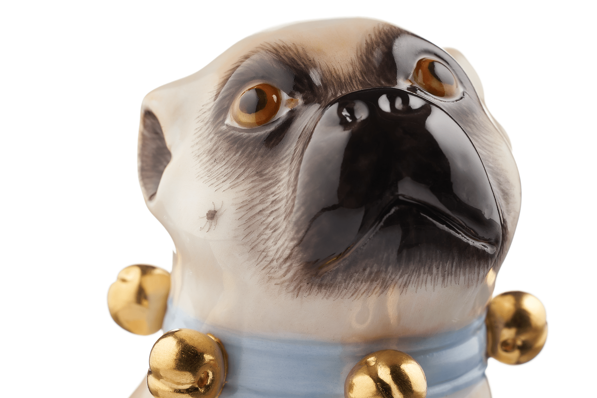 Einzelfigur Mops mit Schellen, Handbemalt, H 10 cm | Meissen Figuren Individuell 900300 - 78519 - Meissen Weimar