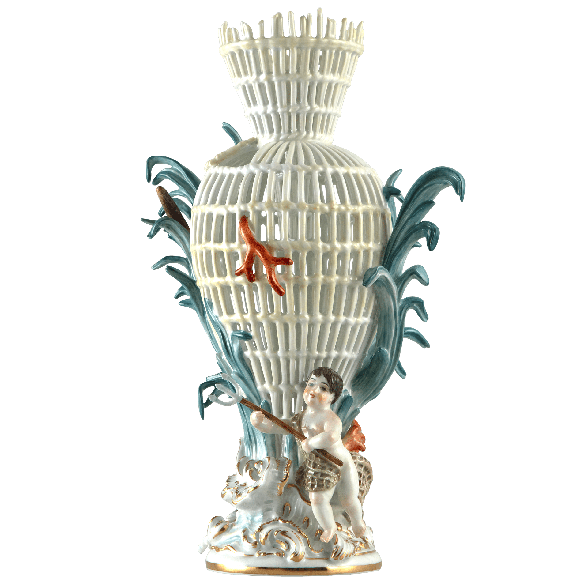 Elementevase Wasser, Weiß mit farbigen Akzenten, H 32 cm, Limitiert 15 Stück | Meissen Limitierte Meisterwerke 900384-81699 - Meissen Weimar