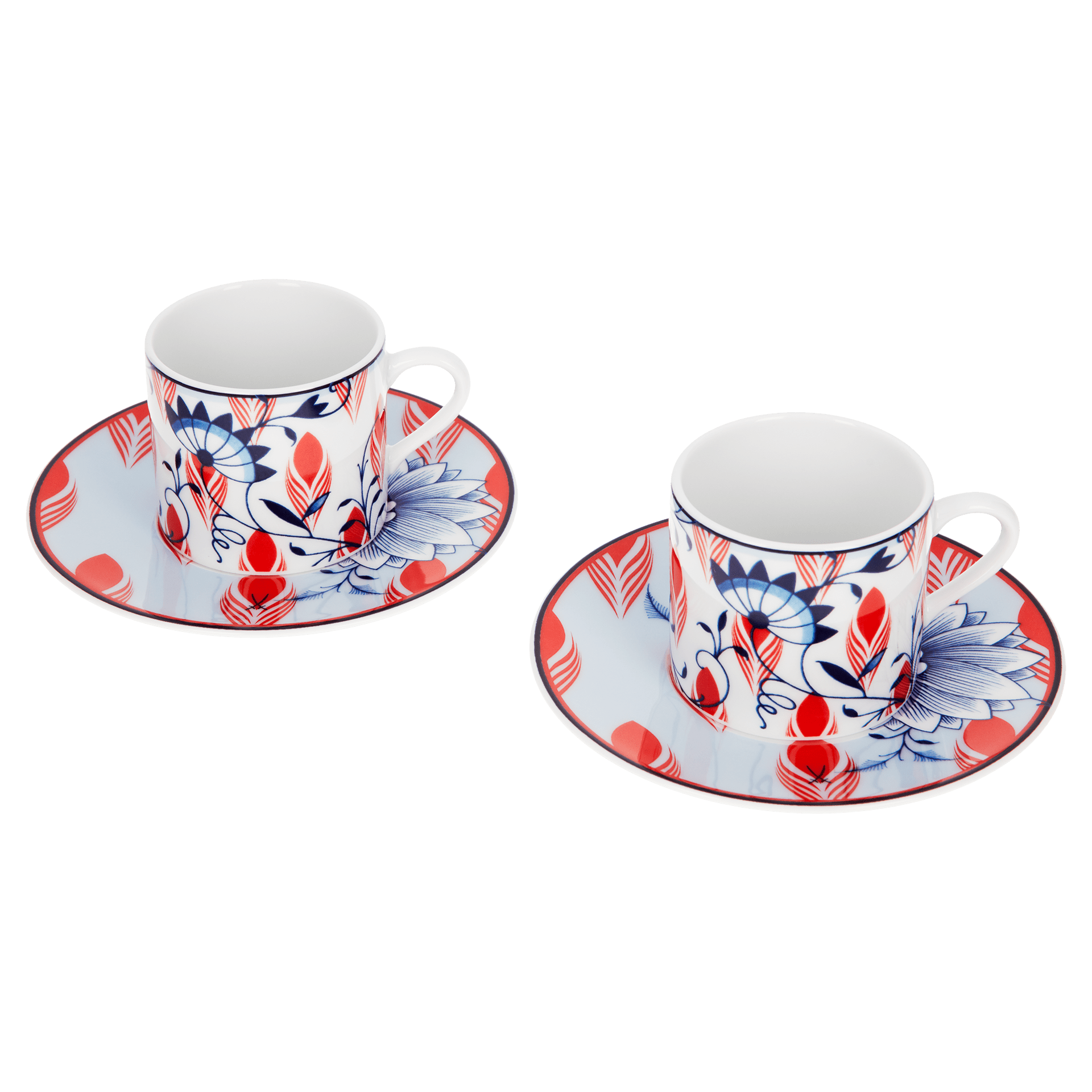 Espresso - Set für zwei, 4 - tlg, Meissen Collage "Bloomy Feathers" Blüten und Gefieder | Meissen No.41 Collage 79A546 - C3603 - Meissen Weimar
