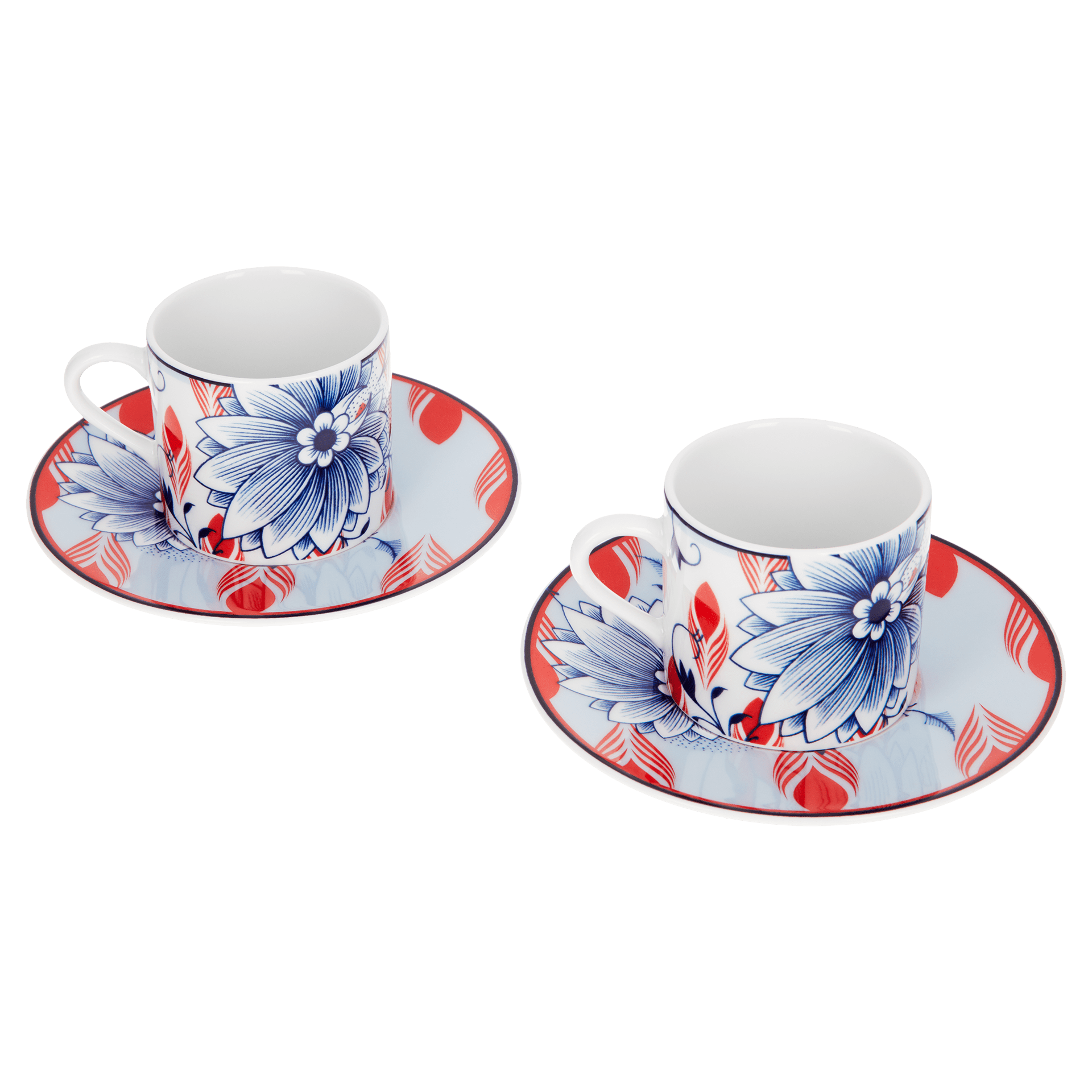 Espresso - Set für zwei, 4 - tlg, Meissen Collage "Bloomy Feathers" Blüten und Gefieder | Meissen No.41 Collage 79A546 - C3603 - Meissen Weimar